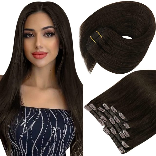 Double Wefted Clip-In Human Hair Extensions - 7pcs 105g for Natural Volume & Length | Perfect for Daily Styling, Parties & Special Occasions