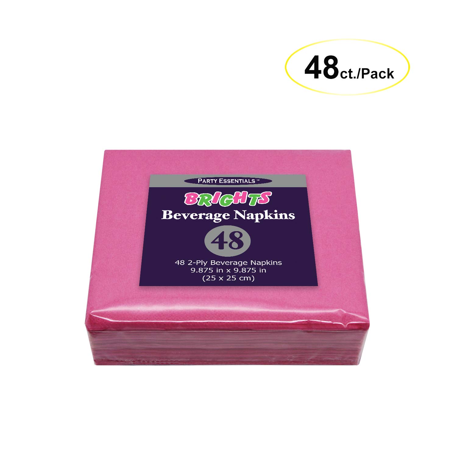 Bright Pink 2-Ply Square Paper Napkins 9.875x9.875 Inch - 48 Count Cocktail Party Essentials for Beverages, Weddings, Birthdays & Holiday Celebrations
