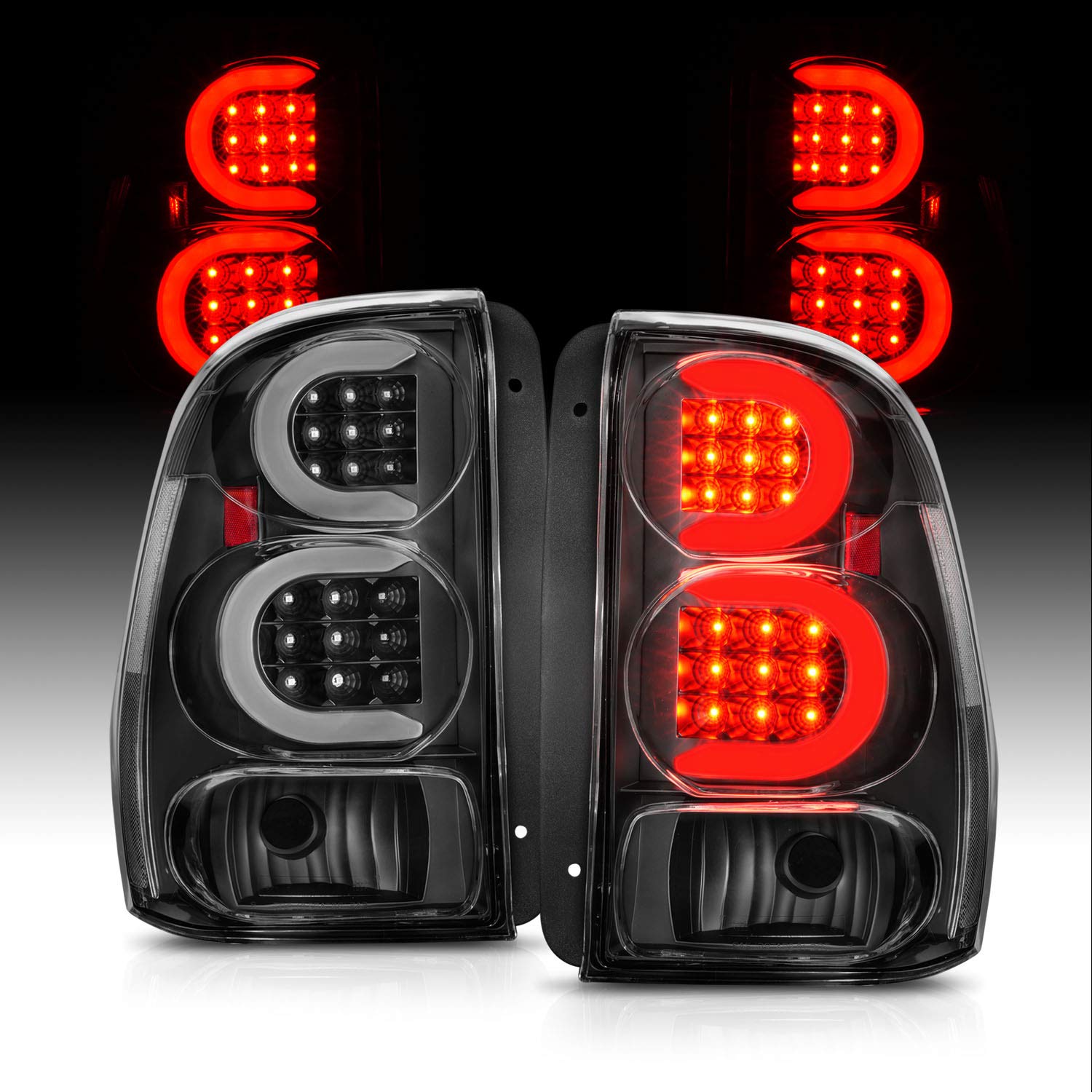 AmeriLite Clear Black C-Type LED Tube Tail Lights Brake Lamps Pair for 2002-2009 Chevy Trailblazer/EXT - Driver & Passenger Side | Enhanced Visibility & Style for Night Driving & Off-Road Adventures