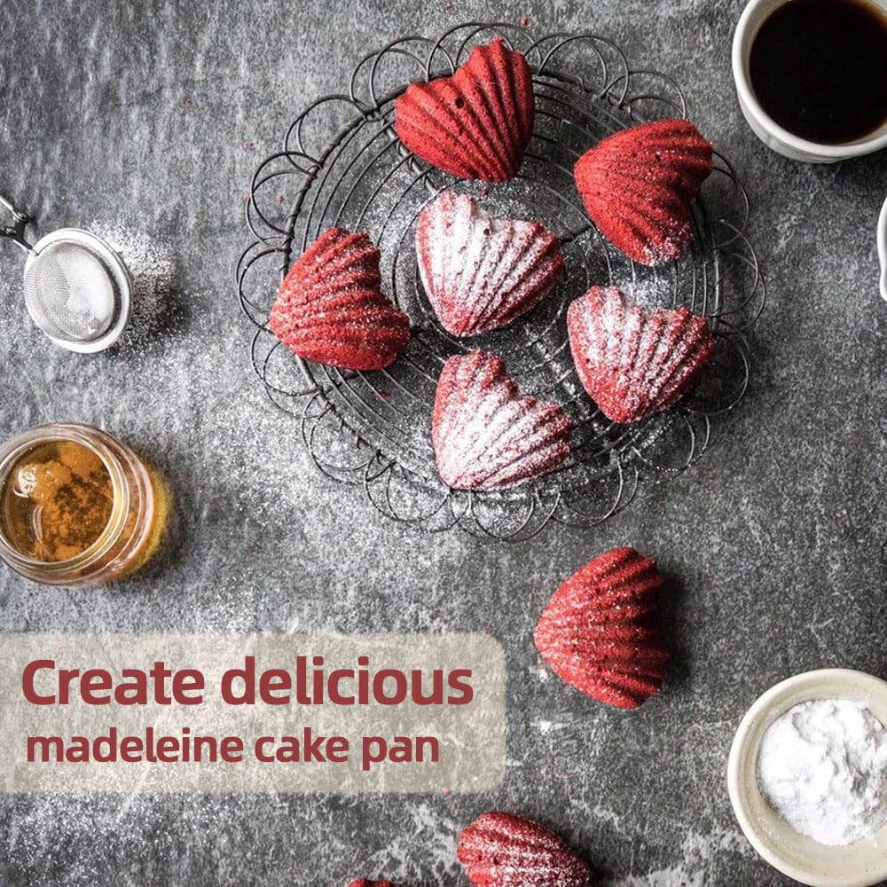 2-Piece Madeleine Mold Cake Pan Set - 6 Cavity Heart-Shaped Mini Tea Cake Pans for Baking | Perfect for Afternoon Tea, Dessert Parties & French Pastry Making