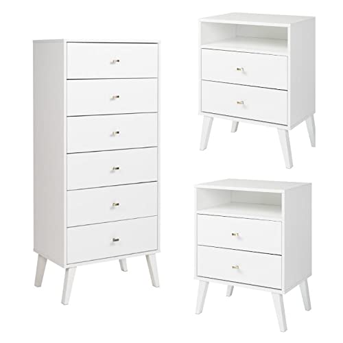 Modern 3-Piece Bedroom Set with 2 Tall Nightstands & 6-Drawer Dresser - Space Saving Furniture for Small Rooms, Bedroom Storage Solution, Contemporary Home Decor