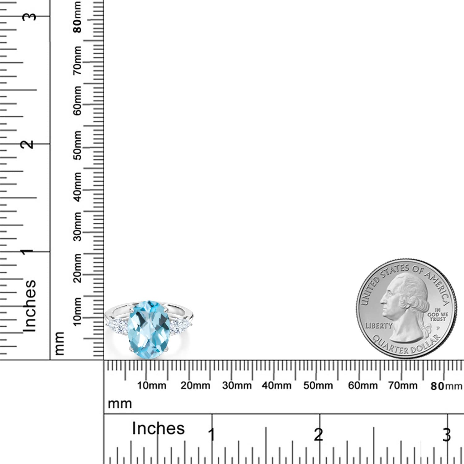 925 Sterling Silver Sky Blue Topaz & White Moissanite 3-Stone Women's Ring (8.00 CTTW, Size 5-9) | Gemstone Birthstone Jewelry for Anniversary, Engagement & Gift Giving