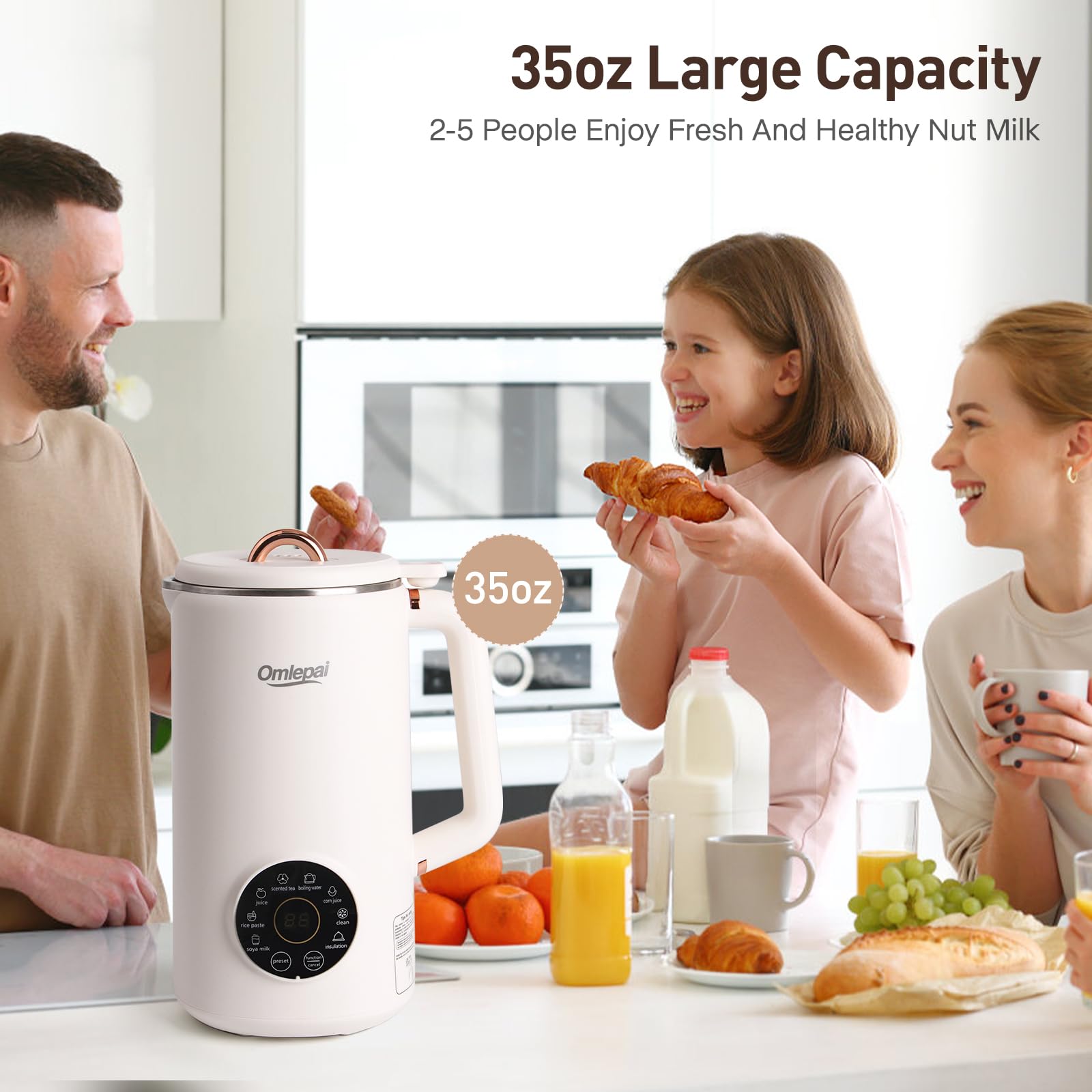 35oz 8-in-1 Automatic Nut Milk Maker Machine - Homemade Almond, Oat, Coconut & Soy Milk Maker with 10 Blades | Non-Dairy Beverage Machine with Keep Warm & Auto-Clean | Perfect for Vegan, Paleo & Plant-Based Diets at Home