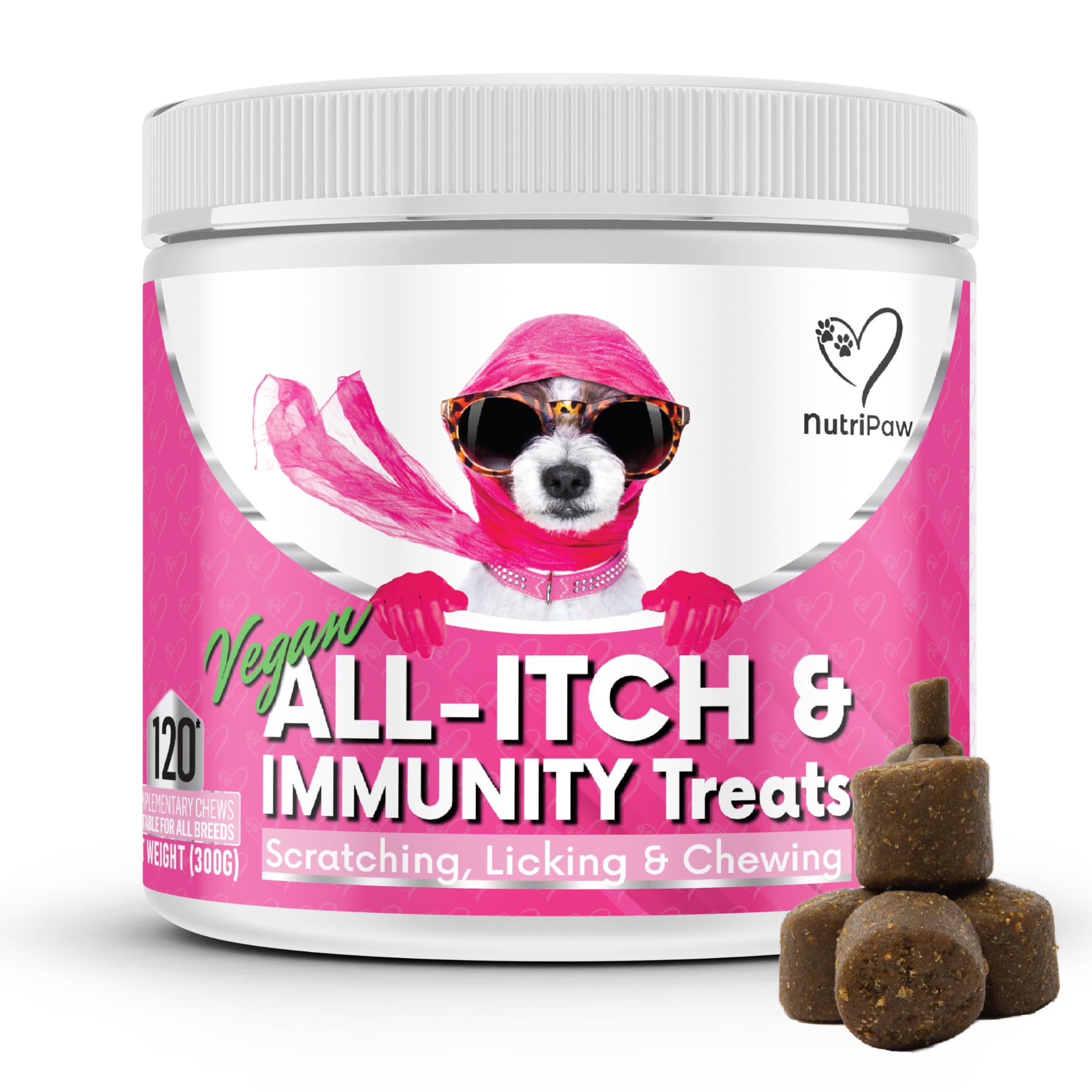 NutriPaw Vegan All-Itch Dog Treats - Soothe Itchy Skin, Paws, Eyes & Ears - Anti-Itch Formula for Small, Medium & Large Dogs - Stop Excessive Licking & Scratching - Supports Seasonal Allergies - Perfect for Allergy Relief & Daily Wellness