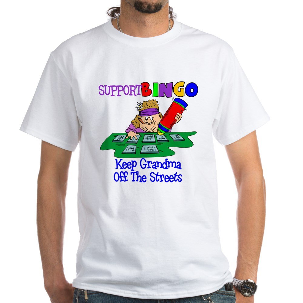 Support Bingo White Cotton T-Shirt for Men & Women - Funny Bingo Lover Gift - Perfect for Bingo Nights, Fundraisers & Casual Wear