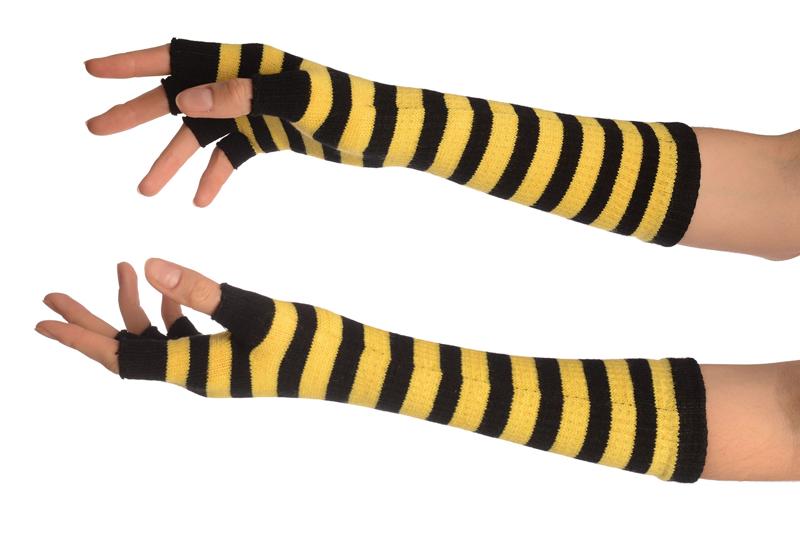 Black and Yellow Striped Fingerless Gloves for Women & Men - Touchscreen Compatible Winter Cycling Gloves for Motorcycle, Running, Workout & Outdoor Activities