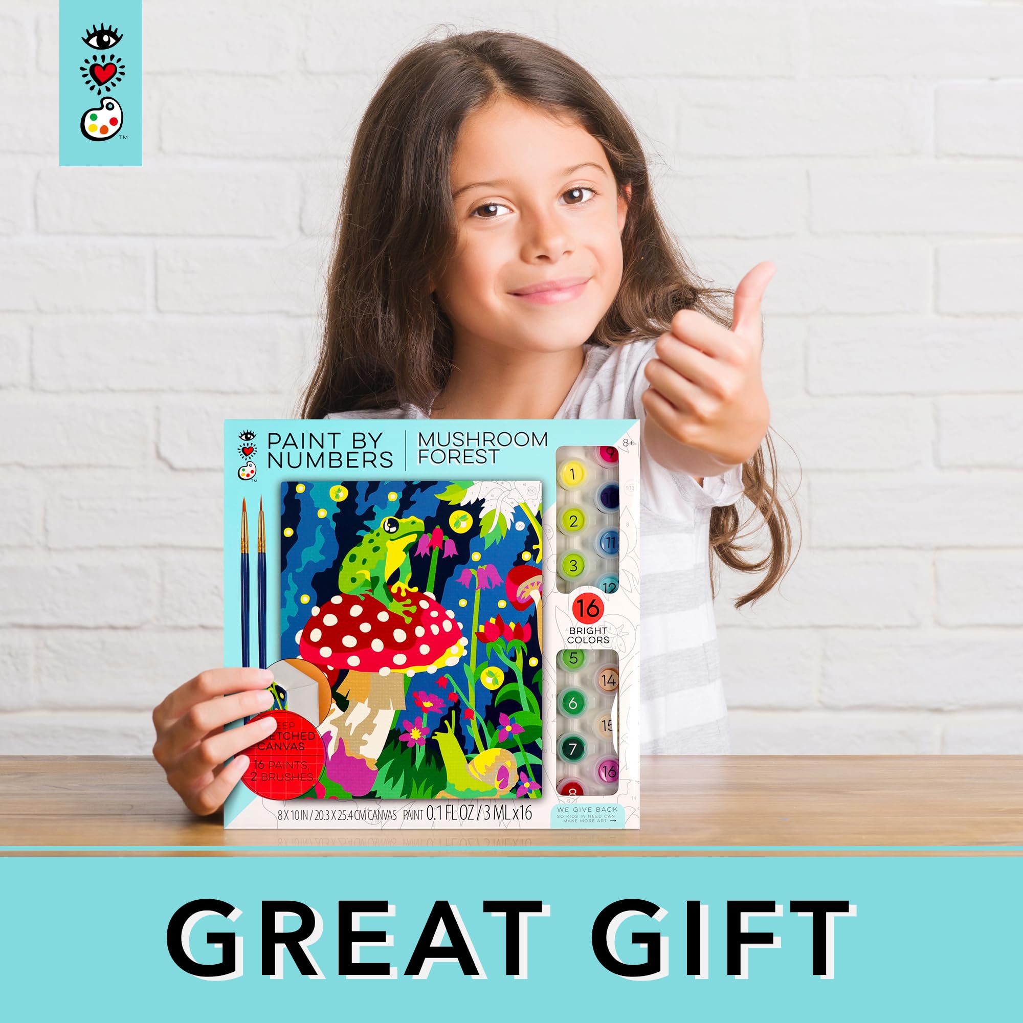 Bright Stripes Paint by Numbers Kit for Kids - Easy DIY Frog & Mushroom Painting on Pre-Printed Framed Canvas | Fun Arts & Crafts Activity for Children's Creativity & Home Decor