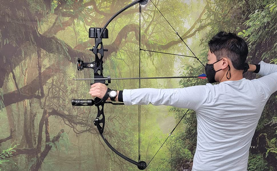 SAS 55 lb 29-Inch Compound Bow with 5-Spot Paper Target - Perfect for Hunting, Target Practice & Outdoor Archery Training