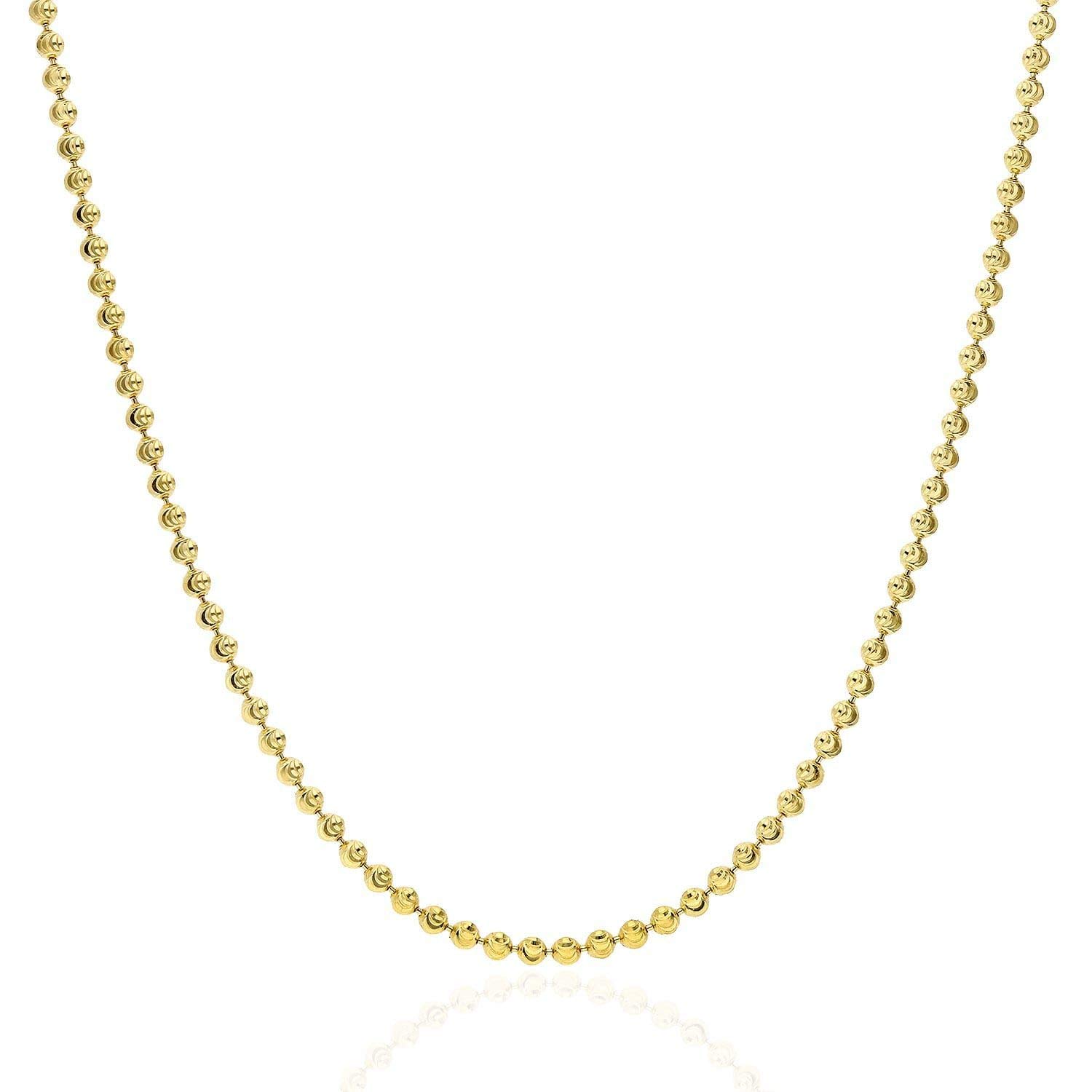 Yellow Gold Over Silver 2.3mm Ball Bead Moon Cut Dog Tag Chain Necklace 16-30 Inch Adjustable Length - Perfect for Everyday Wear, Gifts & Layering Jewelry
