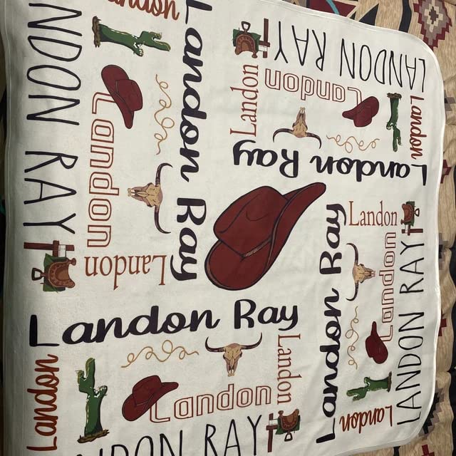 NAZENTI Personalized Baby Blanket for Boys & Girls - Western Cowboy Themed Custom Blanket - Soft & Cozy Nursery Blanket for Newborns, Infants & Toddlers - Perfect for Crib, Stroller & Photo Shoots