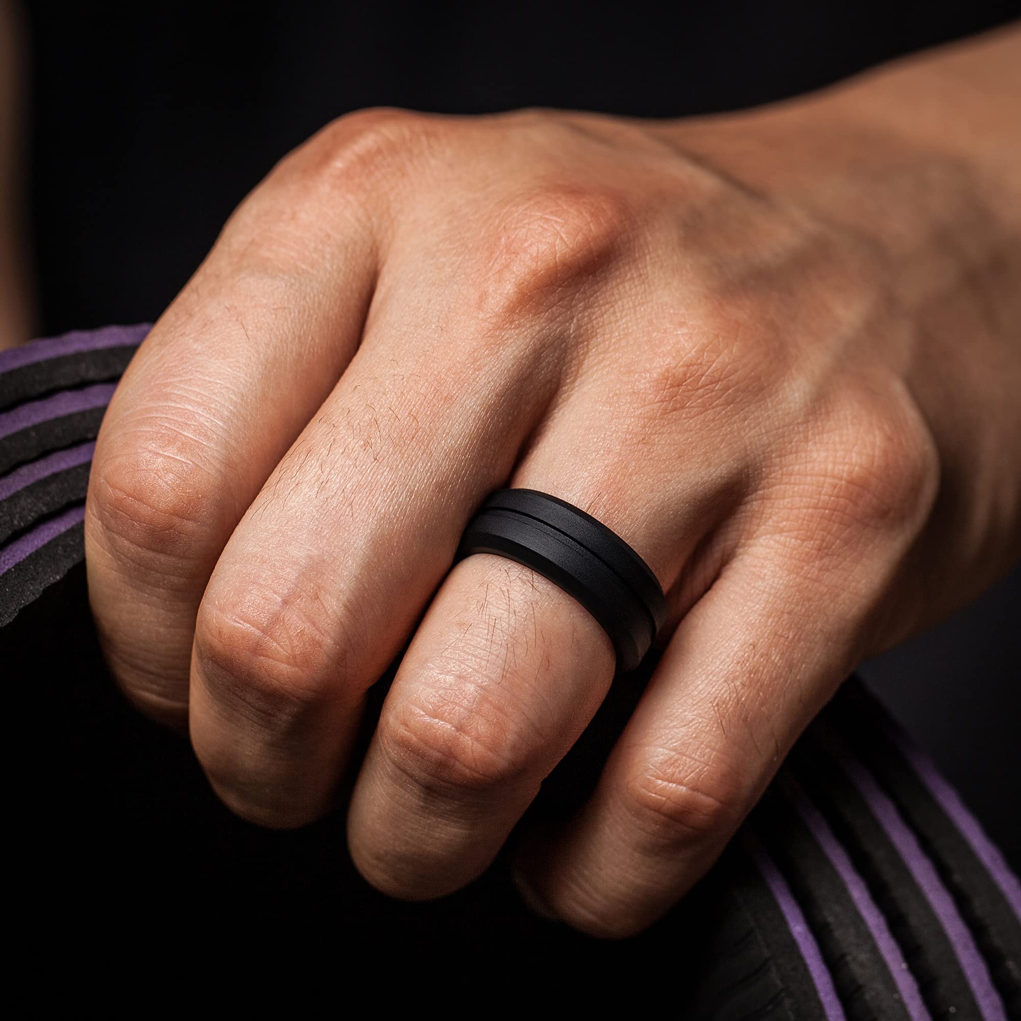 ThunderFit Silicone Wedding Rings for Men - Breathable Comfort Band with Engraved Line Design | Durable 8-Pack Mixed Rubber Rings for Gym, Swimming, Outdoor Activities & Everyday Wear