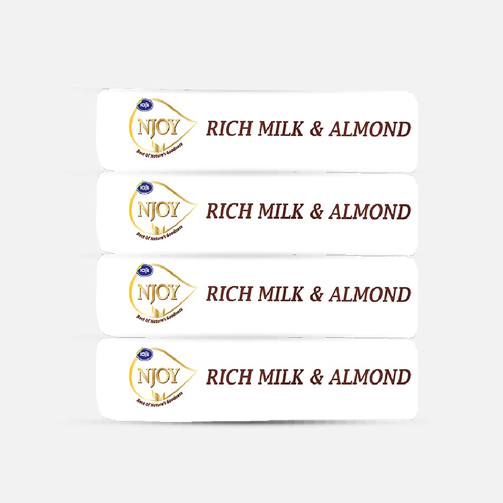 Raj Njoy Bathing Soap - Rich Milk & Almond Moisturizing Bar (125g, Pack of 8) | Gentle Cleansing for Dry & Sensitive Skin | Perfect for Daily Shower, Spa & Gift Sets