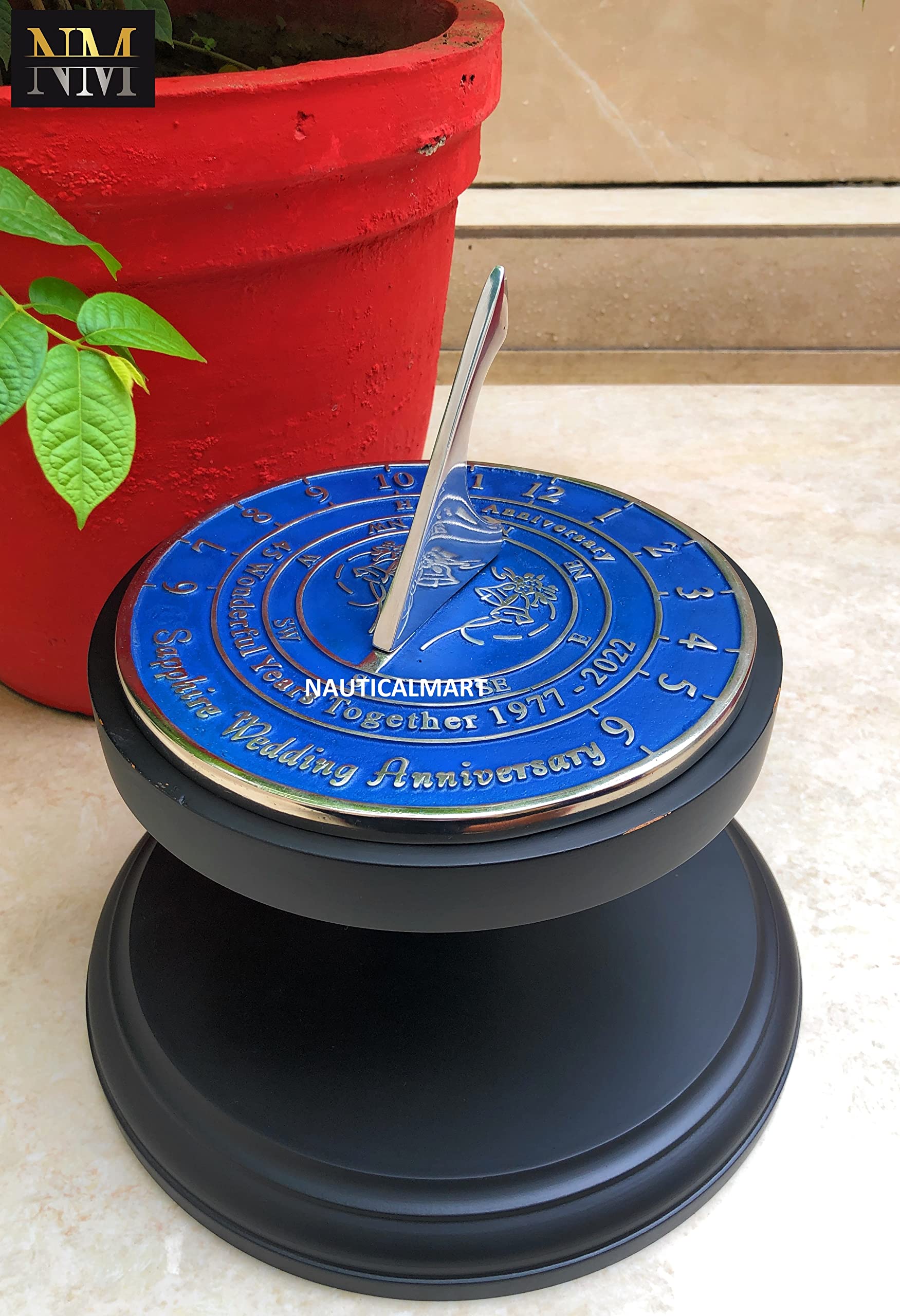 Sapphire Sundial Anniversary Gift for Couples - Elegant Nautical-Themed Wedding Keepsake for Beach Weddings, Outdoor Ceremonies & Romantic Gifts