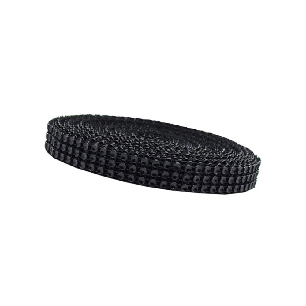 USIX 3/4/6/8/10/12 Rows Sparkling Rhinestone Mesh Ribbon - Glitter Diamond Webbing for DIY Crafts, Sewing, Wedding Bouquets, Cake Decor, Birthday Party (Black, 3 Rows-1.5cm/0.59