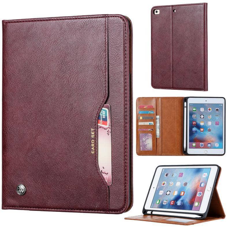 Premium Vintage Suede Leather Smart Case for iPad Mini 5 (7.9-inch 2019) with Card Slot & Pencil Holder - Perfect for Work, Travel & Home Office Use