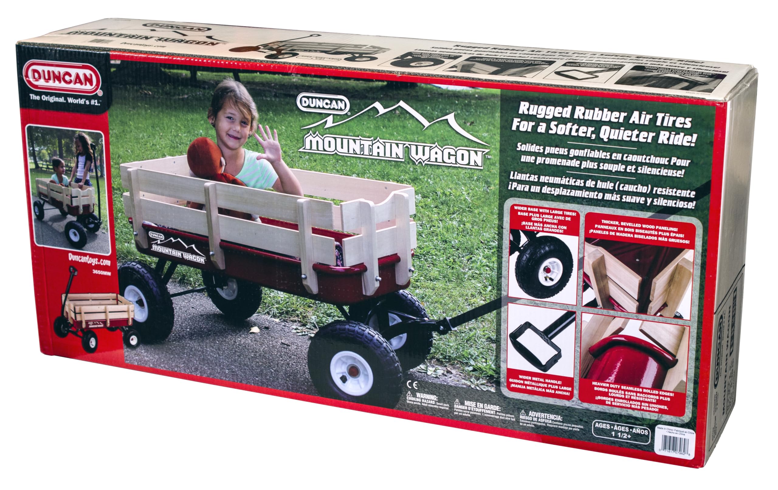 Duncan Toys Mountain Wagon - All-Terrain Pull Along Toy Wagon for Kids with Wooden Panels, Wide Grip Handle & Sturdy Wheels - Red Kids Wagon 41