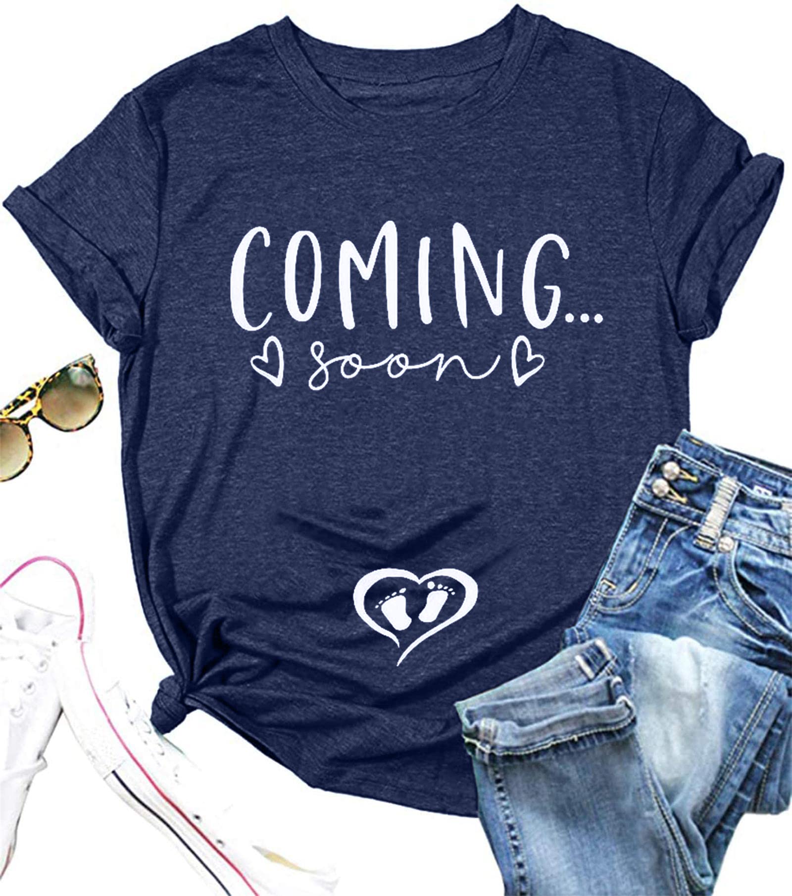 VILOVE 'Coming Soon' Pregnancy Announcement T-Shirt for Women - Cute Maternity Tee for Expecting Moms & Baby Shower Gift - Perfect for Gender Reveals & Maternity Photoshoots