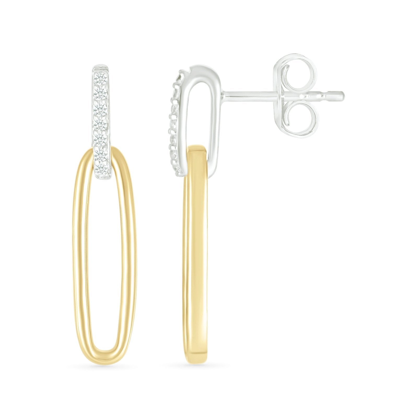 10k Yellow Gold Dangling Paperclip Stud Earrings - Minimalist Elegance for Everyday Wear & Special Occasions