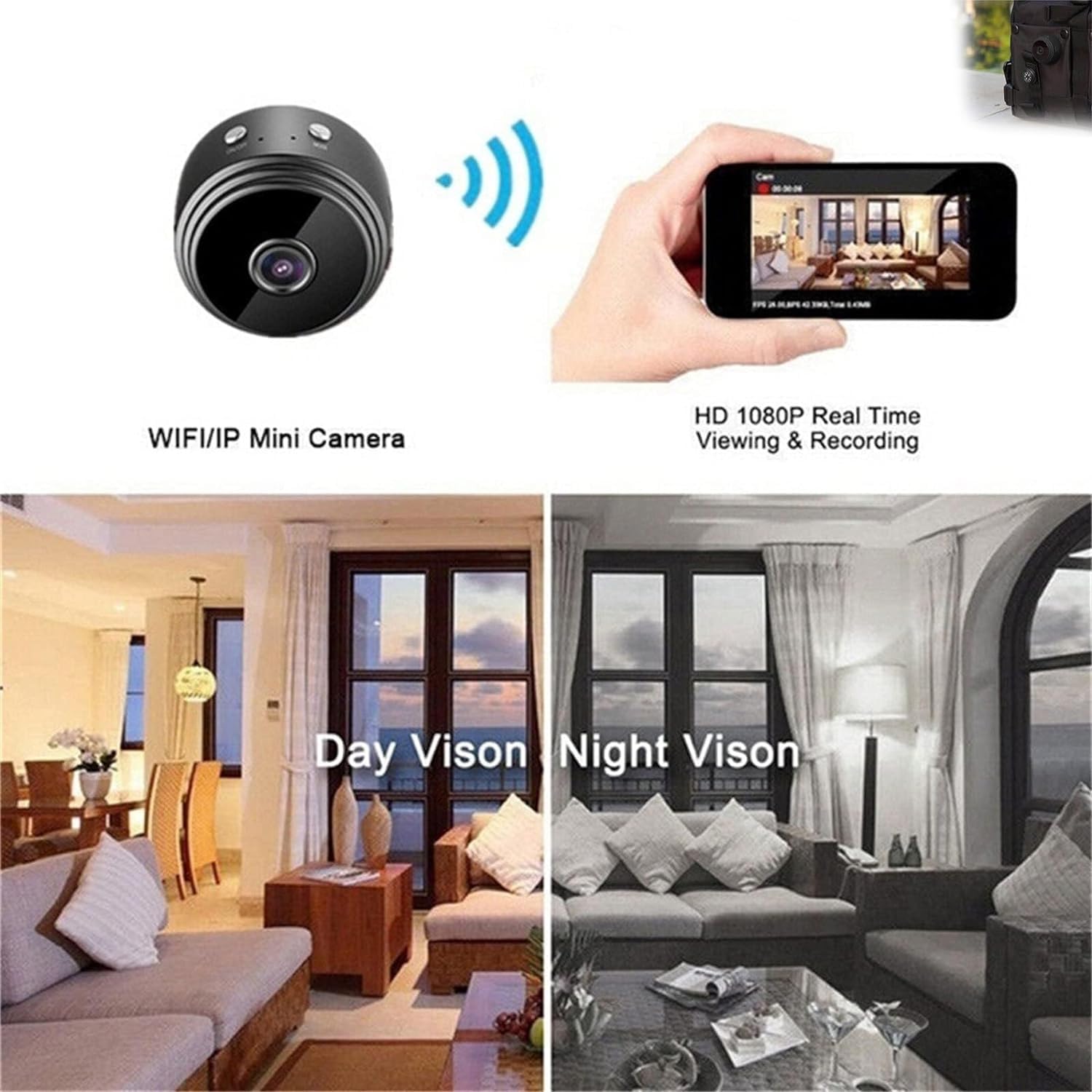 MoliseMeotans Pixielens Pro HD Mini Security Camera - Magnetic Outdoor & Indoor Surveillance Cam for Home, Office, Garage - Weatherproof Night Vision Motion Detection (1 Pack) - Perfect for Baby Monitoring, Pet Watching & Property Protection