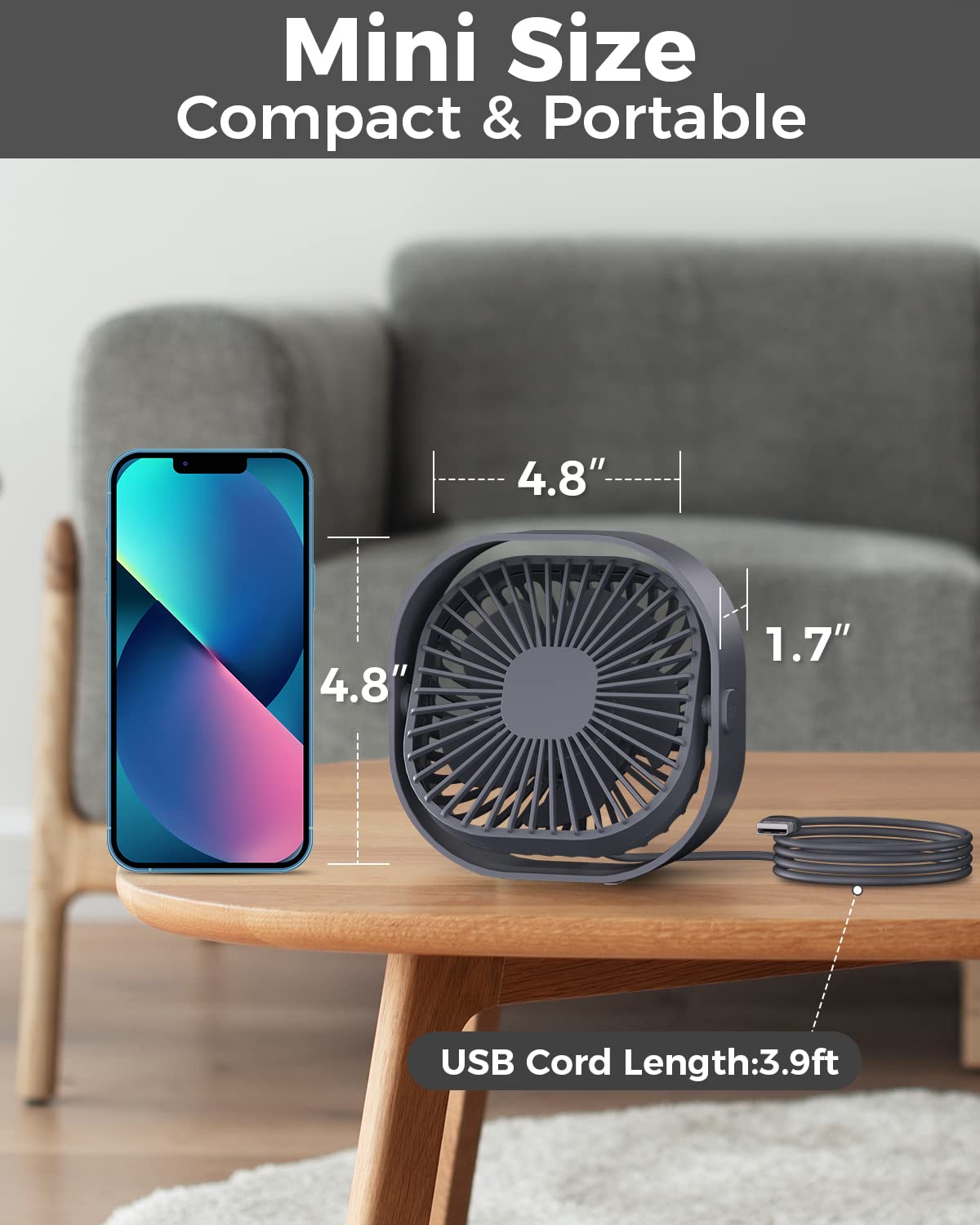 4 Inch Small USB Desk Fan - 3-Speed Portable & 360° Rotatable Mini Cooling Fan | USB-Powered Desktop Fan for Home, Office, Bedroom, Dorm | Perfect for Indoor, Outdoor & Summer Use | Great Gift Idea for Students & Professionals