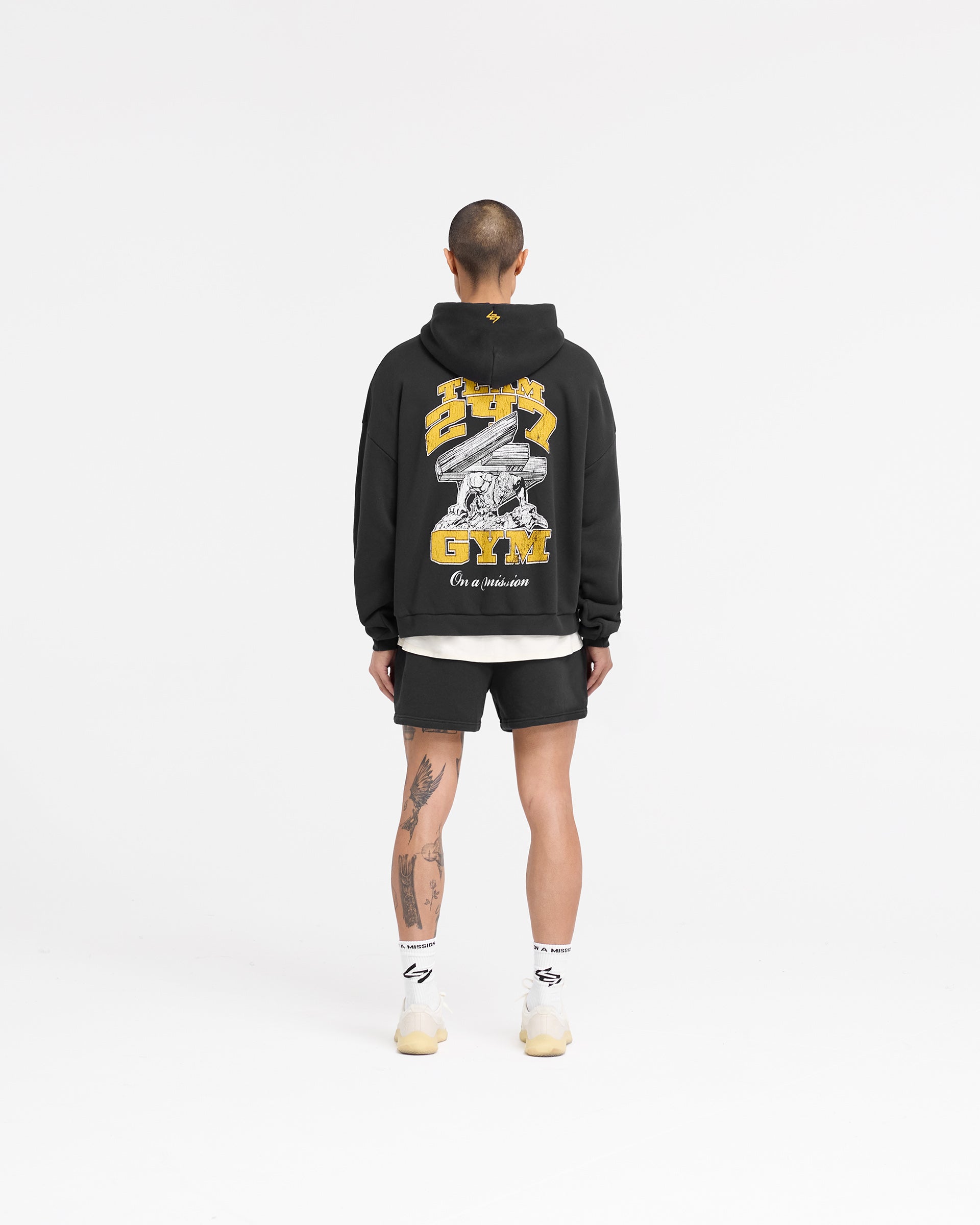 247 On His Shoulders Boxy Hoodie - Off Black | Oversized Streetwear Hooded Sweatshirt for Men & Women | Perfect for Casual Wear, Gym & Outdoor Activities