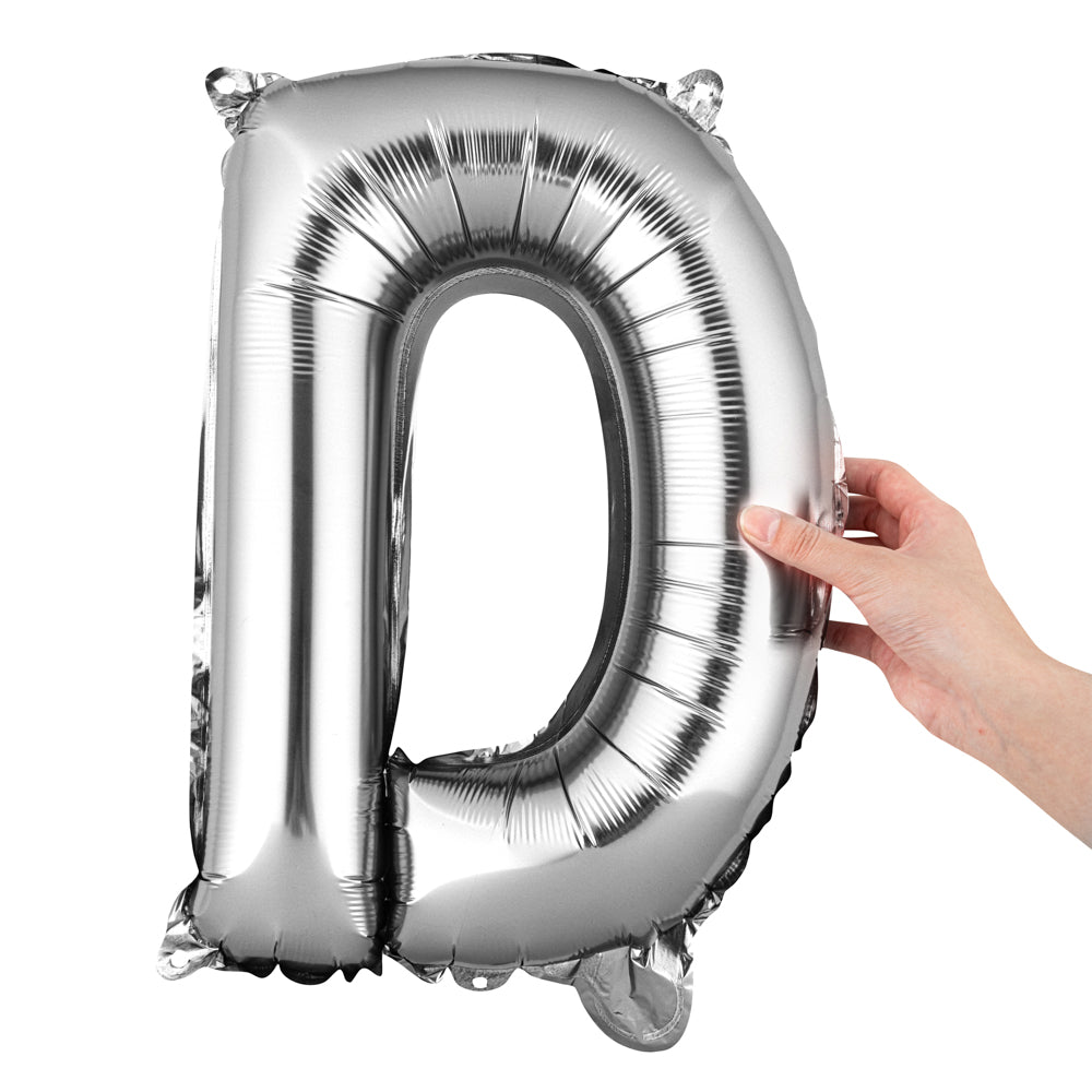 Balloonify Silver Mylar Letter D Balloon - 16 Inch Large Foil Alphabet Balloon for Birthday Party Decorations, Baby Showers & Graduation Celebrations (1 Count Box)