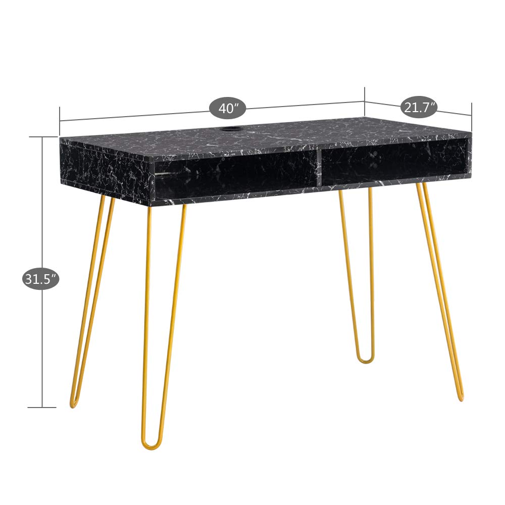 Modern Round Coffee Table with Metal Frame & Faux Marble Top - 35.4