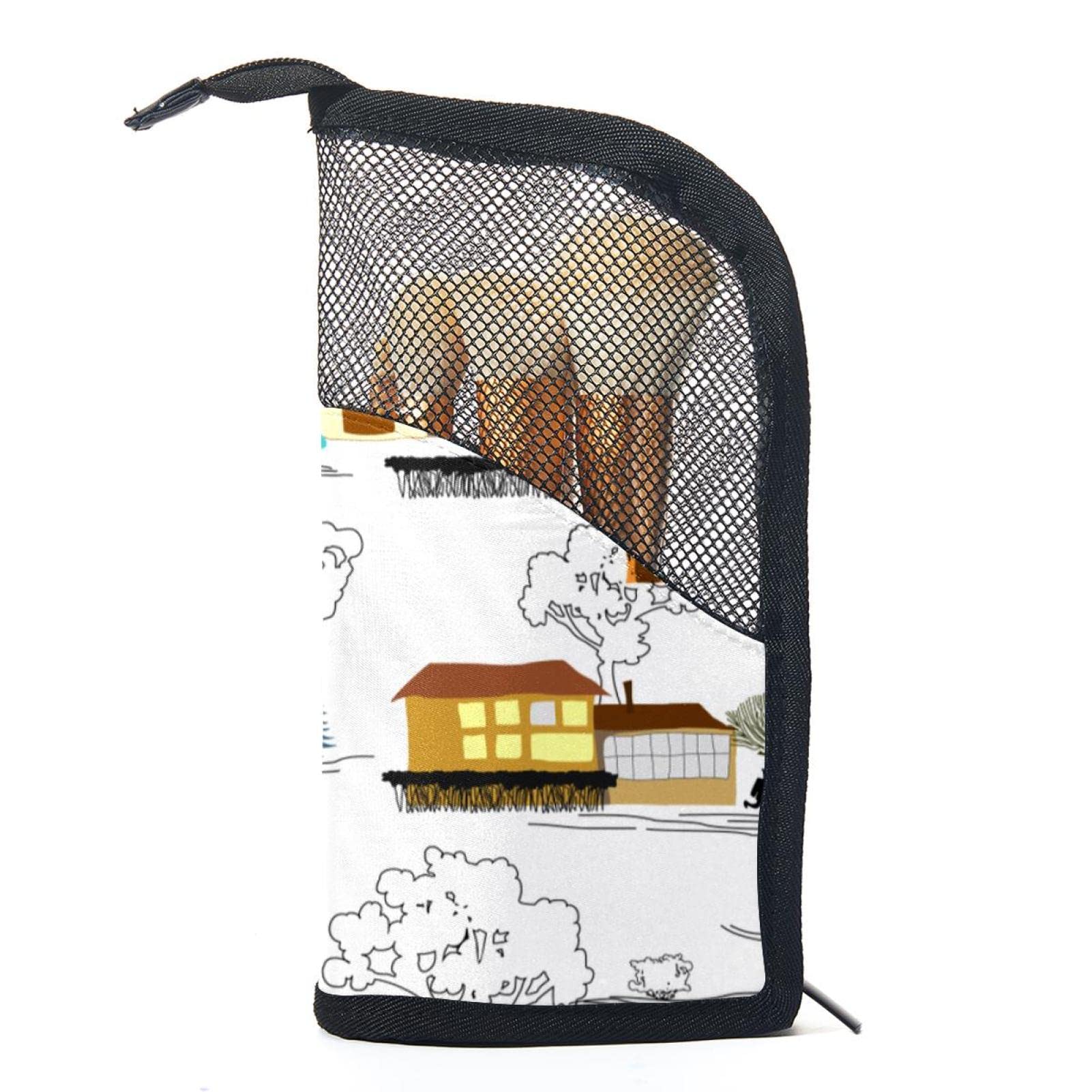 12-Piece Makeup Brush Organizer Bag with Portable Holder Case - Bright Houses Tree Design for Travel & Home Storage