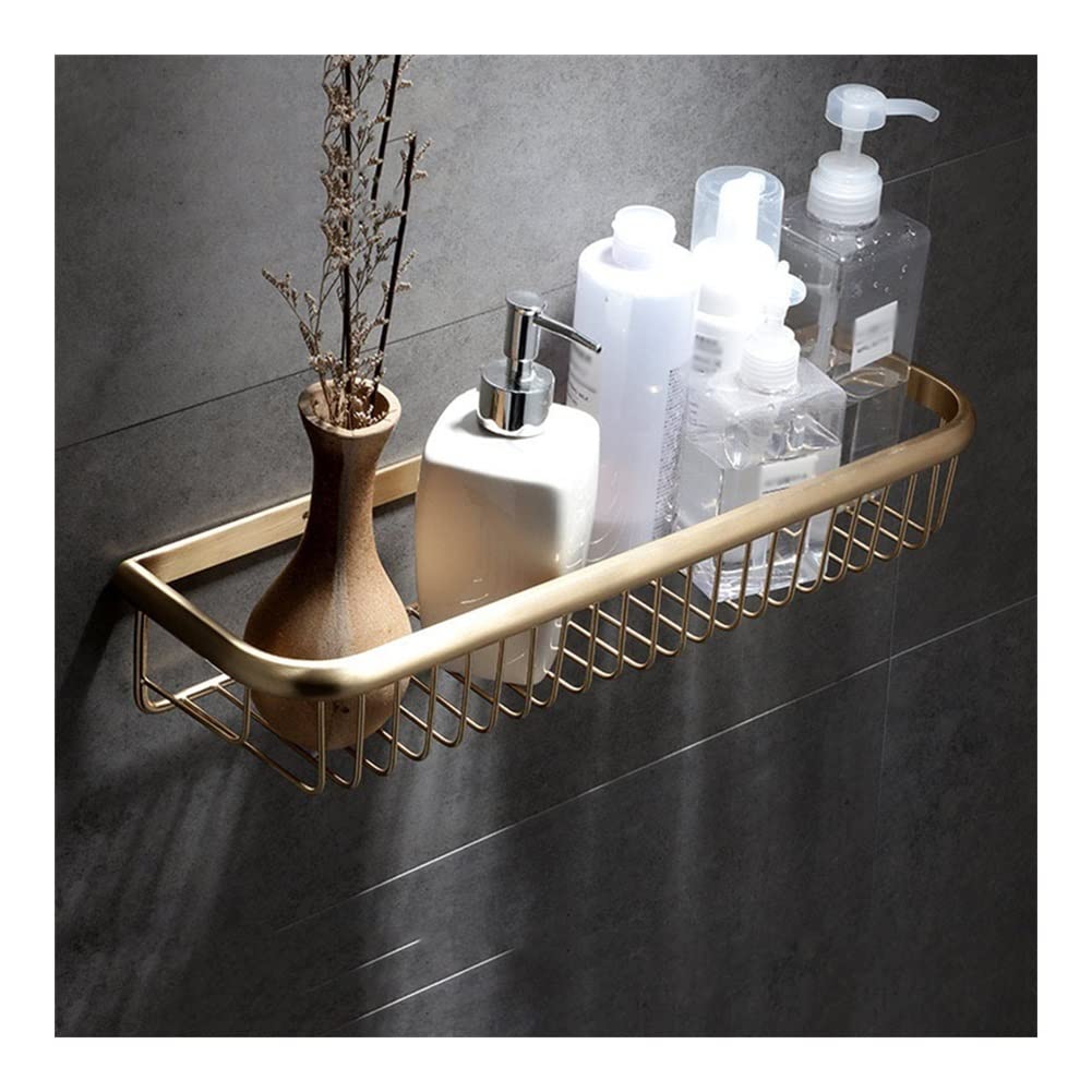 DTKJ Brushed Gold Shower Caddy - 45cm Wall-Mounted Bathroom Shelf & Shower Organizer Rack - Rust-Resistant Brass Bath Hardware for Shower, Bathroom & Kitchen Storage - Perfect for Small Spaces & Apartment Living