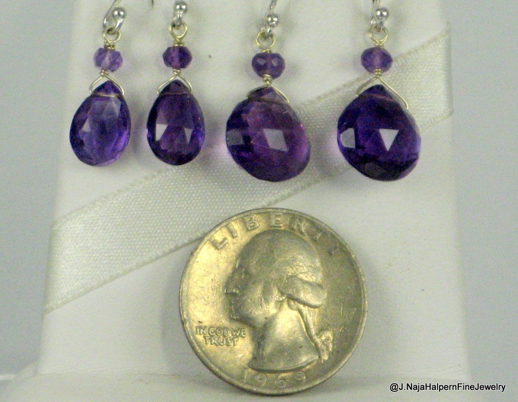 925 Sterling Silver Large Amethyst Briolette Dangle Earrings - 1.5 Inch Purple Gemstone Jewelry for Women | Perfect for Weddings, Parties & Special Occasions