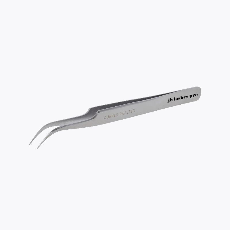 JB Lashes Professional Stainless Steel Bent Tweezers for Eyelash Extensions, Eyebrow Shaping & Makeup - Precision Grip & Durable Design