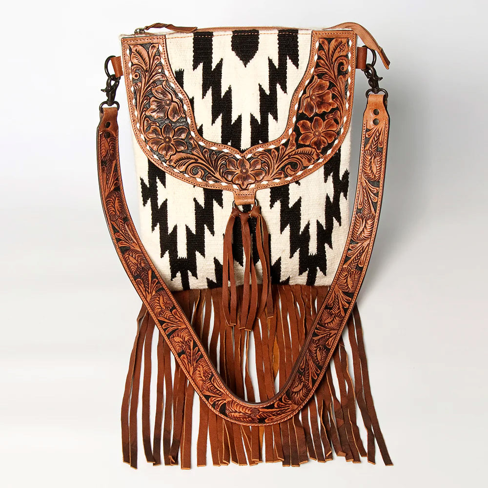 American Darling Conceal Carry Black & White Aztec Fringe Purse - Stylish & Functional Crossbody Bag for Women | Perfect for Everyday Use, Travel & Concealed Carry