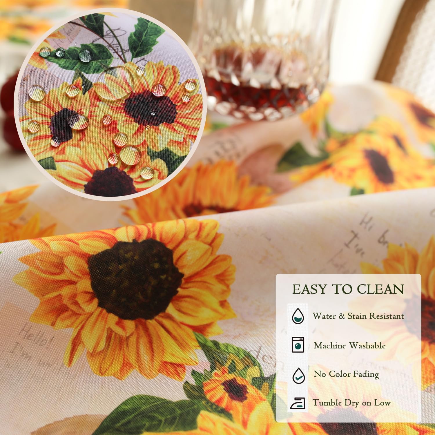 Joyfol Day Sunflower Tablecloth - Waterproof Orange Floral Table Cover for Rectangle Tables (60x84 Inch) - Perfect for Kitchen, Dining Room, Picnics & Outdoor Events