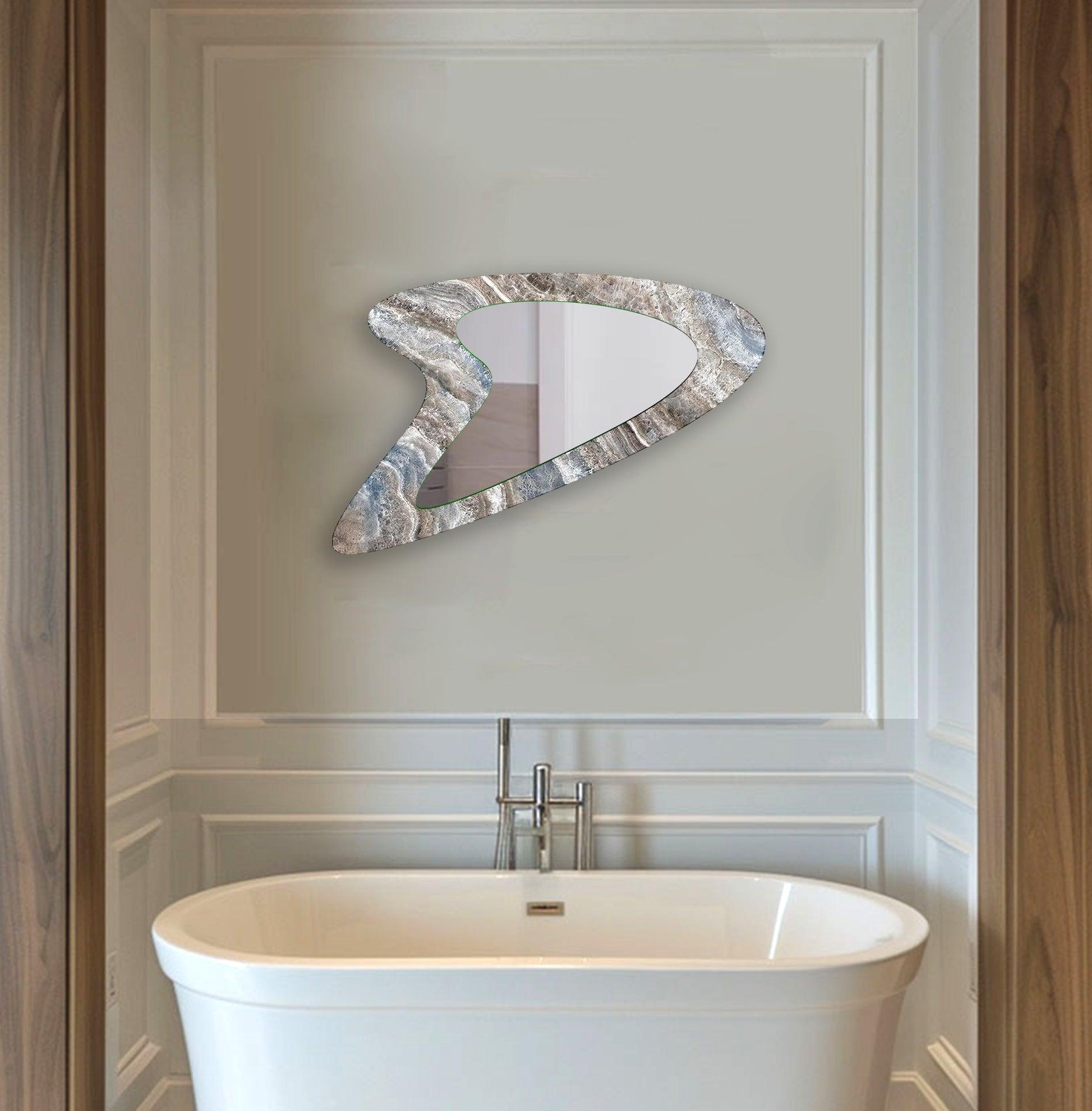 Modern Blue & Beige Marble Wall Mirror - Elegant Home Decor for Living Room, Bedroom, or Entryway