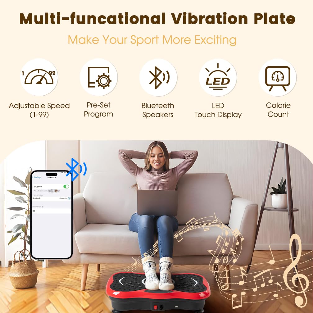 Vibration Plate Exercise Machine for Full Body Workout - Home Fitness Vibration Platform with Resistance Bands - Improve Circulation, Muscle Tone & Bone Density - Supports 330 lbs - Perfect for Home Gym, Weight Loss & Physical Therapy