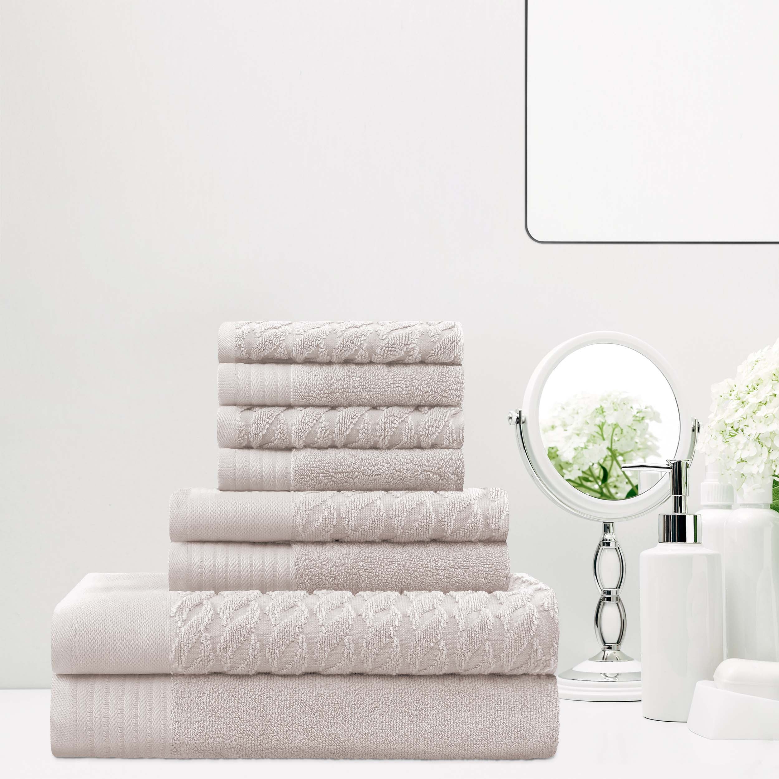 Premium 8-Piece Turkish Cotton Jacquard Herringbone & Solid Bath Towel Set - Ultra Soft & Absorbent for Spa, Bathroom & Luxury Home Use