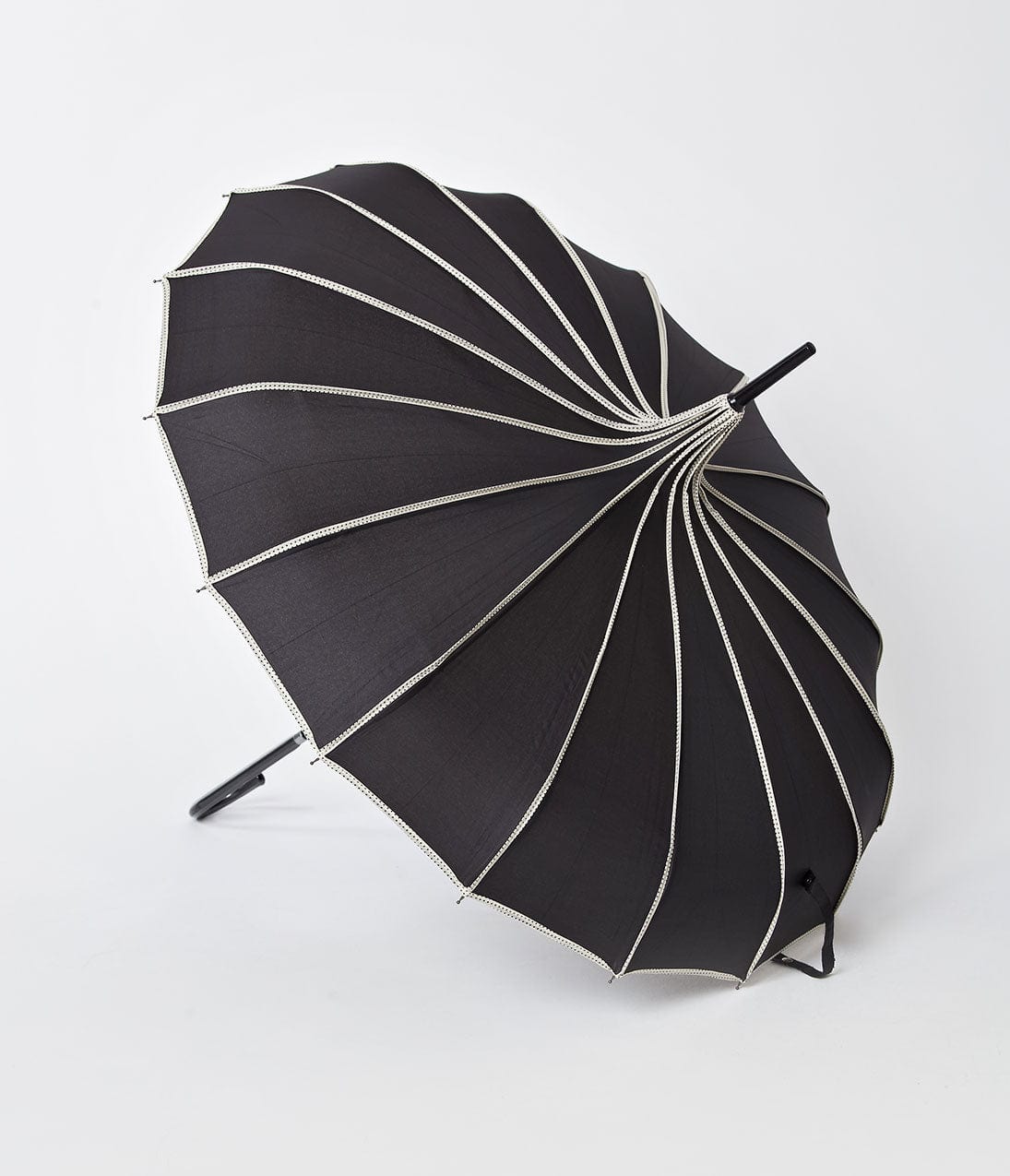 Vintage Black & White Polka Dot Pagoda Umbrella - Elegant Princess Style Sun & Rain Protection for Outdoor Events, Weddings, and Photos