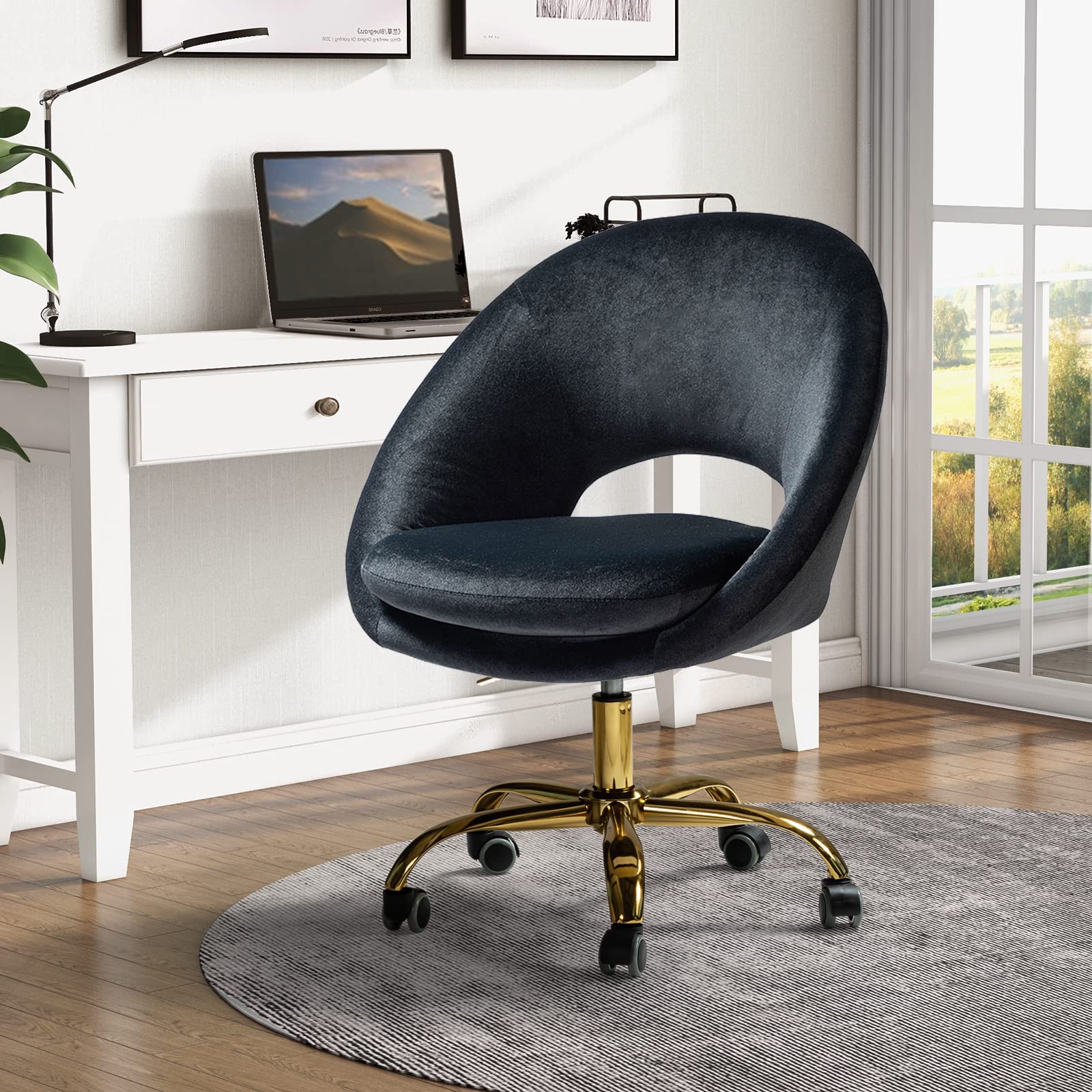Ergonomic Velvet Office Chair with Adjustable Height & 360° Swivel - Modern Home Desk Chair for Work & Study - Black Comfortable Computer Chair for Small Spaces & Gaming Setup