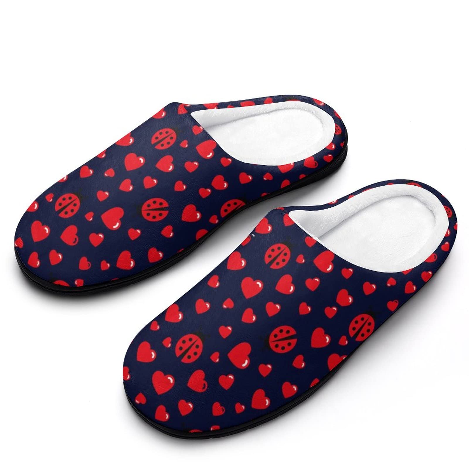 **Men's Lightweight Anti-Slip Ladybug Print Cotton Slippers - Indoor/Outdoor House Shoes for Spa, Lounge & Home Comfort**    *(Use for relaxing at home, spa days, quick outdoor errands, or cozy lounging!)*