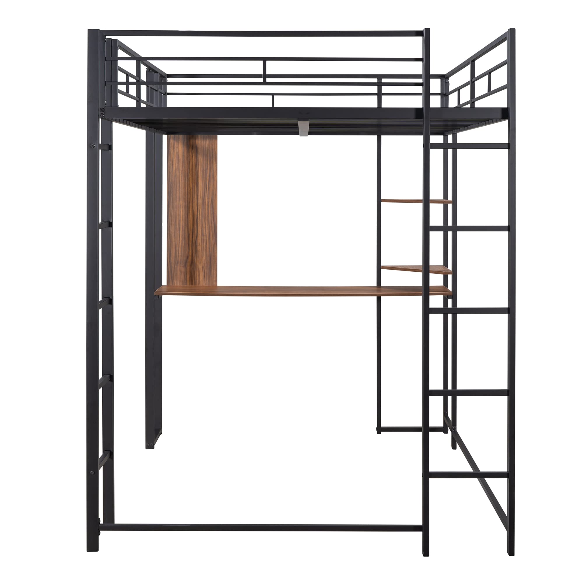 Harper & Bright Designs Full Size Metal Loft Bed with Shelves & Desk - Sturdy Loft Bed Frame with Dual Ladders & Safety Rails for Kids, Teens & Adults - No Box Spring Required (Full, Black) - Perfect for Small Bedrooms, Dorm Rooms & Space-Saving Kids' Rooms