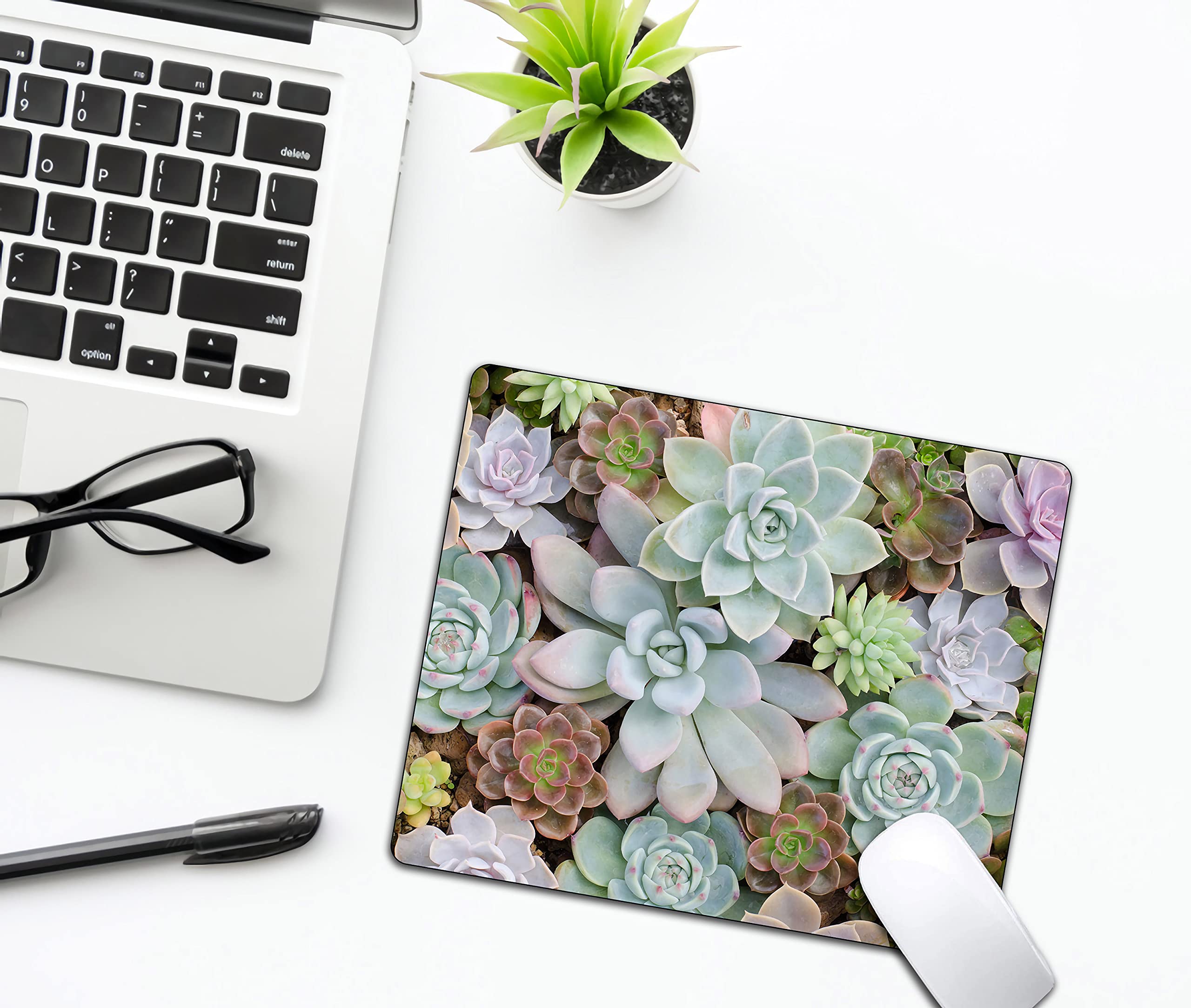 Stylish Succulent Mouse Pad with Anti-Slip Rubber Base - Natural Plant Design Wireless Mouse Pad for Laptop & PC - Perfect for Office, Gaming & Home Workspace