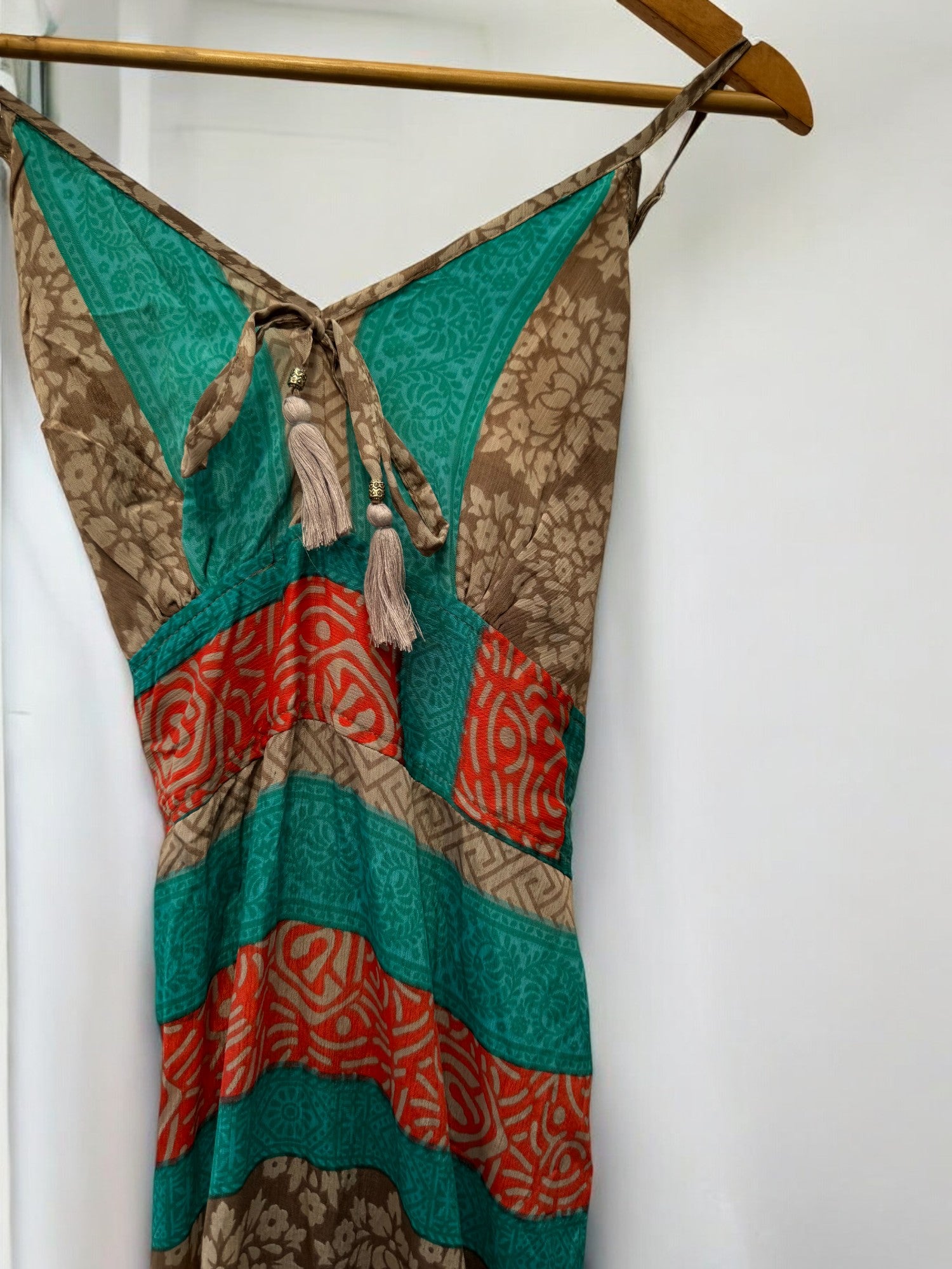 Liora Dress - Eco-Friendly Recycled Sari Maxi Dress | One Size Fits Most (UK 8-16) | Perfect for Boho Festivals, Beach Vacations & Summer Weddings