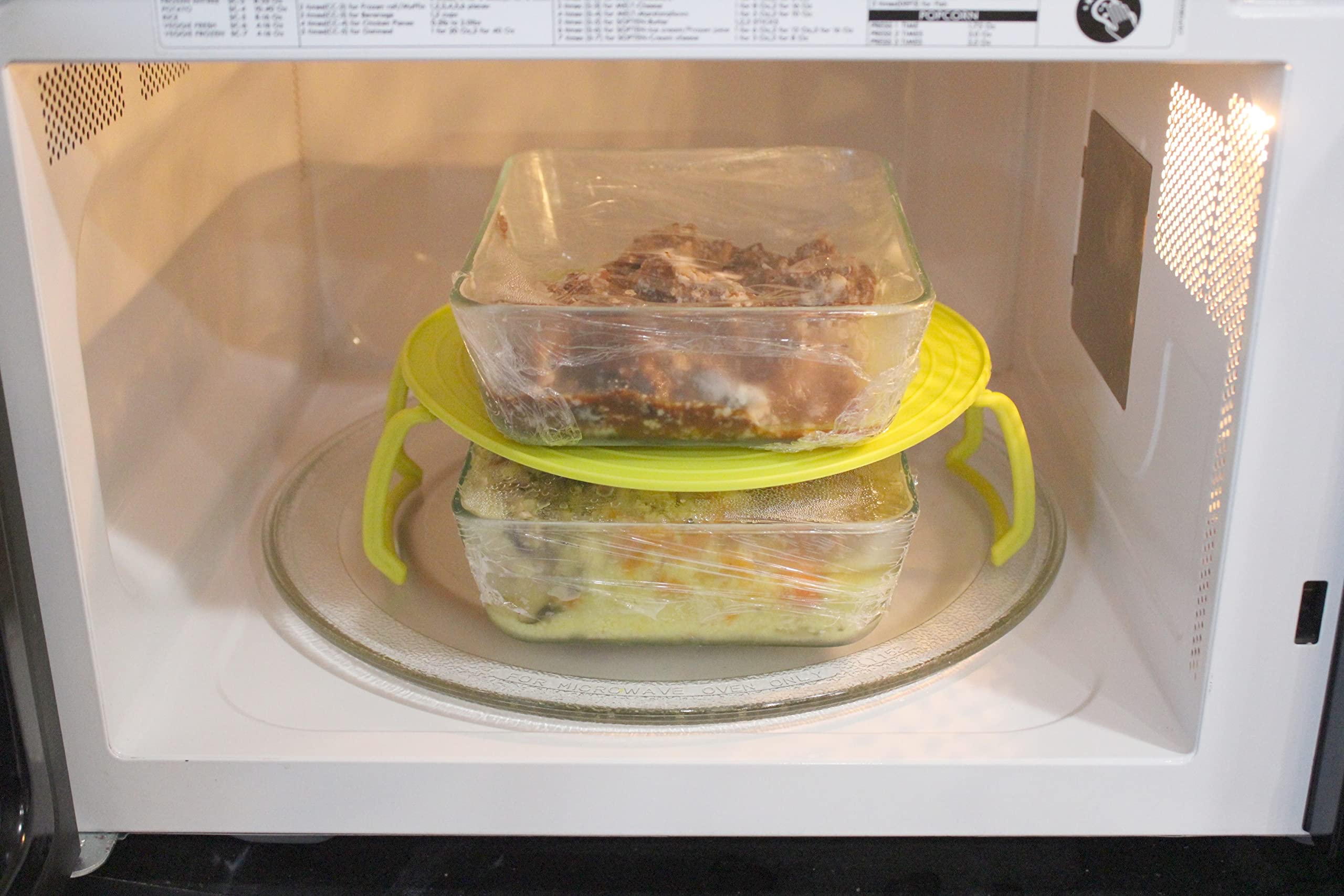 4-in-1 Microwave Tray Stand Rack with Splatter Guard - Stackable Carry Tray & Shelf Organizer (2 Pack, Green) - Perfect for Meal Prep, Reheating & Small Kitchen Storage