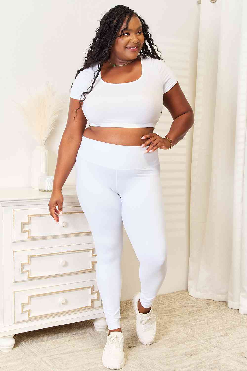High Waist Yoga Pants for Women - Breathable Workout Leggings with Wide Comfortable Waistband | White & Black | Perfect for Gym, Running, Pilates & Lounge Wear