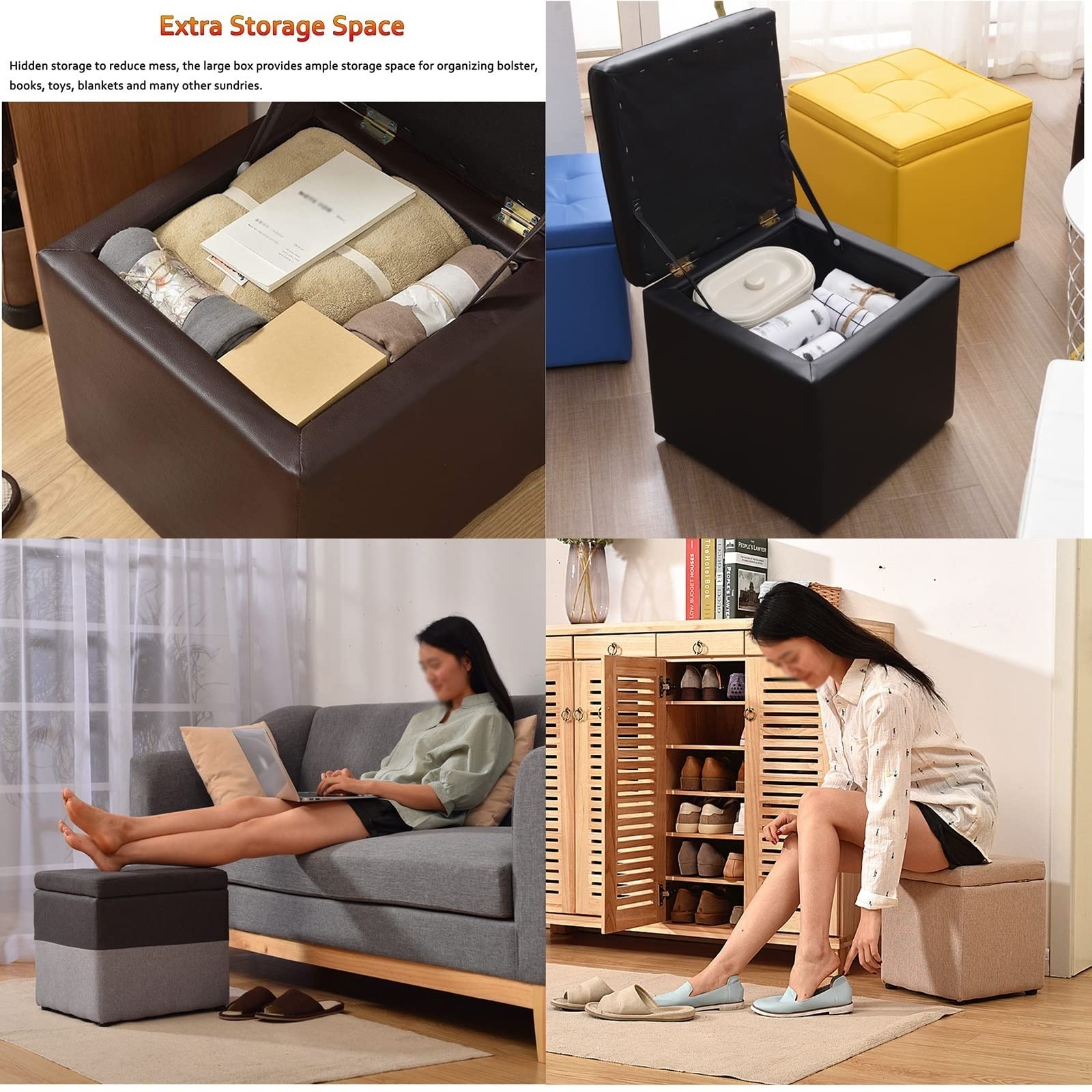 Multifunctional Storage Ottoman with Flip Top - Square Shoe Stool, Foot Rest & Toy Organizer for Living Room, Bedroom | Space-Saving Furniture (Purple) - Perfect for Small Spaces, Nursery Storage & Entryway Seating