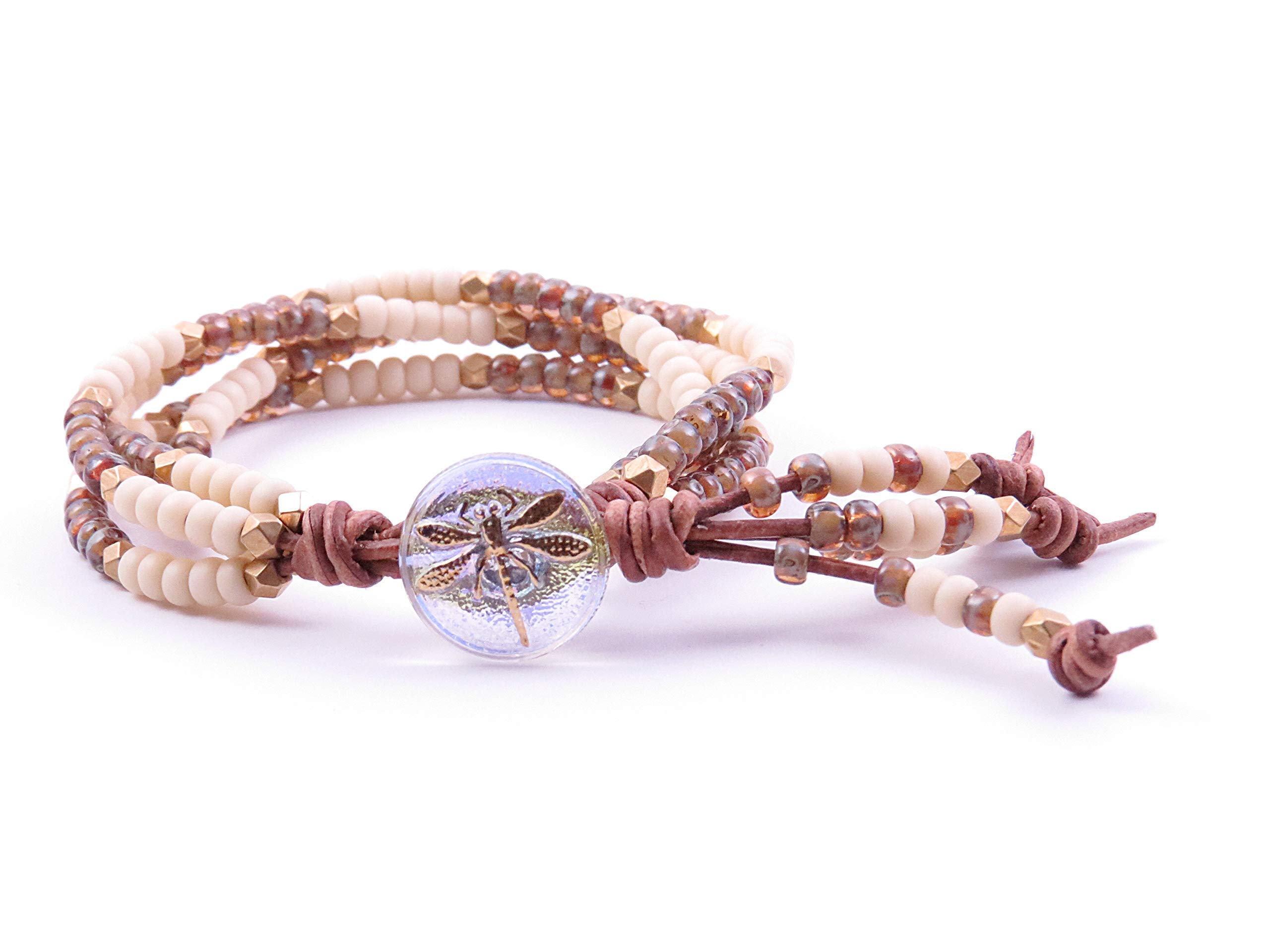 Handmade Leather Wrap Bracelet for Women - Bohemian Seed Bead Jewelry with Adjustable Closure | Perfect for Festivals, Yoga & Boho Fashion