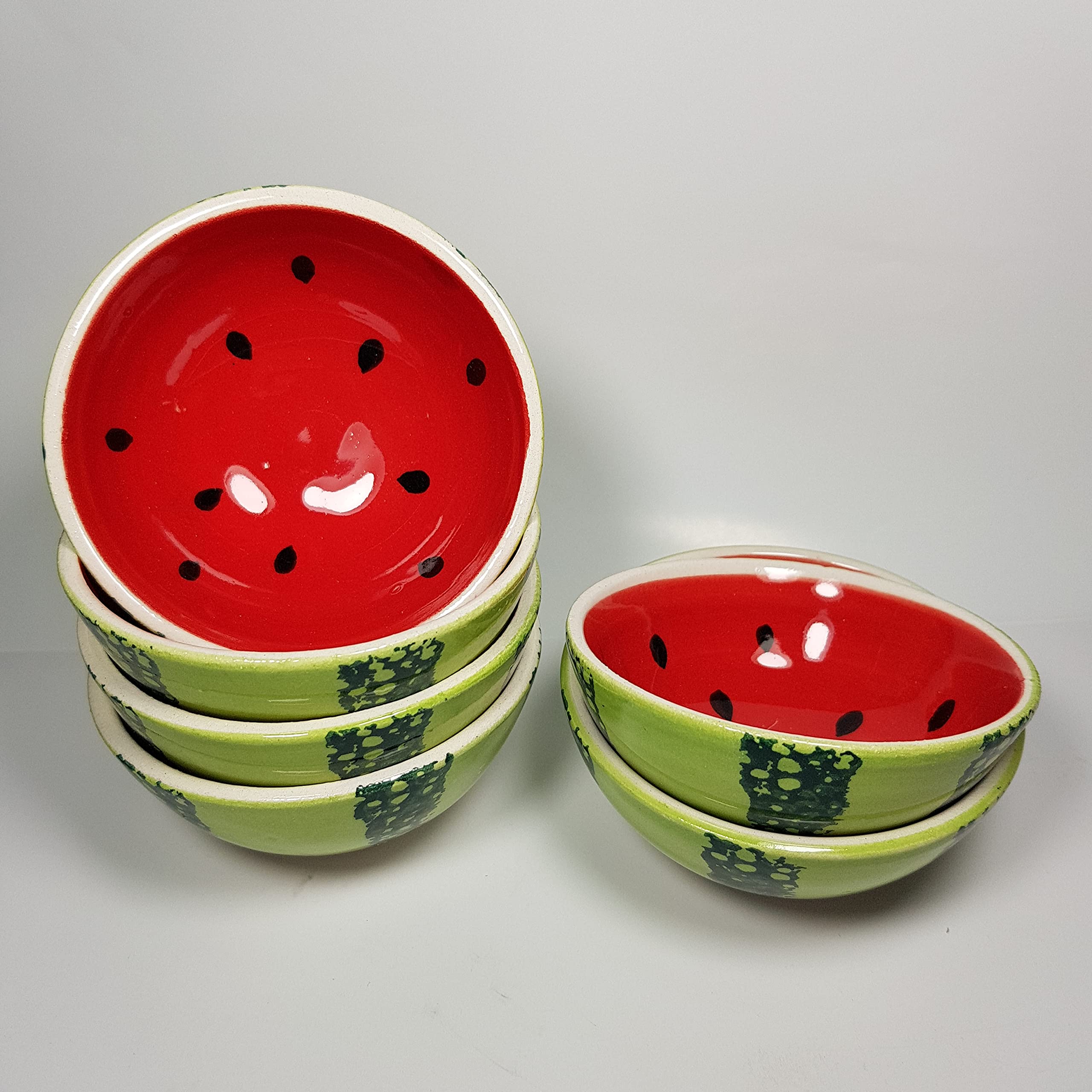 Kaira Handpainted Ceramic Mini Finger Bowls - Set of 6 Cute Fruit Design Snack Cups for Ice Cream, Condiments, Rice, Desserts, Soy Sauce, Salsa & Cereal - Perfect for Parties, Dining, Food Prep & Small Bite Serving (Red)