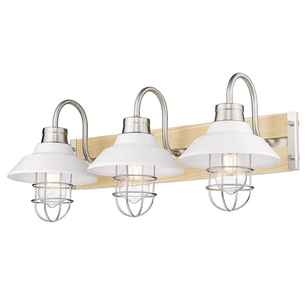 Golden Fraser 3-Light Bathroom Vanity Fixture - Pewter Finish with Matte White Glass Shades - Perfect for Modern Bathrooms, Powder Rooms & Spa Retreats