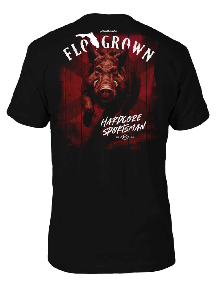 FloGrown FGM 1796 Men's Charging Hog Graphic T-Shirt - Black Cotton Tee for Casual Wear & Outdoor Activities