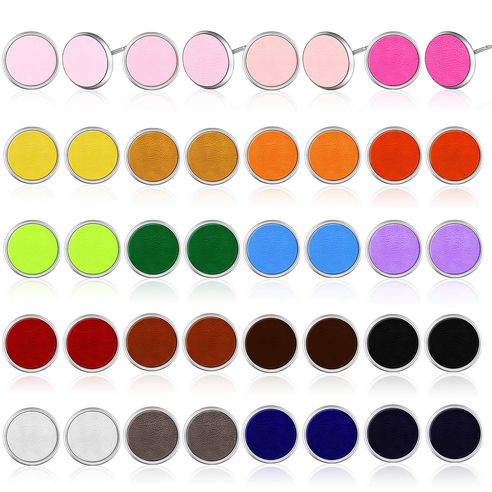 20 Pairs Colorful Druzy Stud Earrings for Women - Stainless Steel Bohemian Jewelry Set with Faux Leather Backing - Multi-Color Round Earrings for Everyday Wear, Parties & Gifts